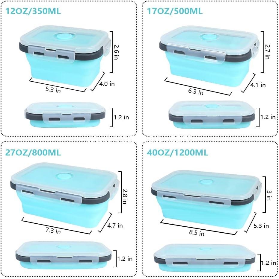 OEM Set of 4 Collapsible Silicone Food Storage Containers, Foldable Kitchen Bowls with Airtight Plastic Lids for Leftovers, Microwave, Dishwasher, and Freezer Safe - Factory