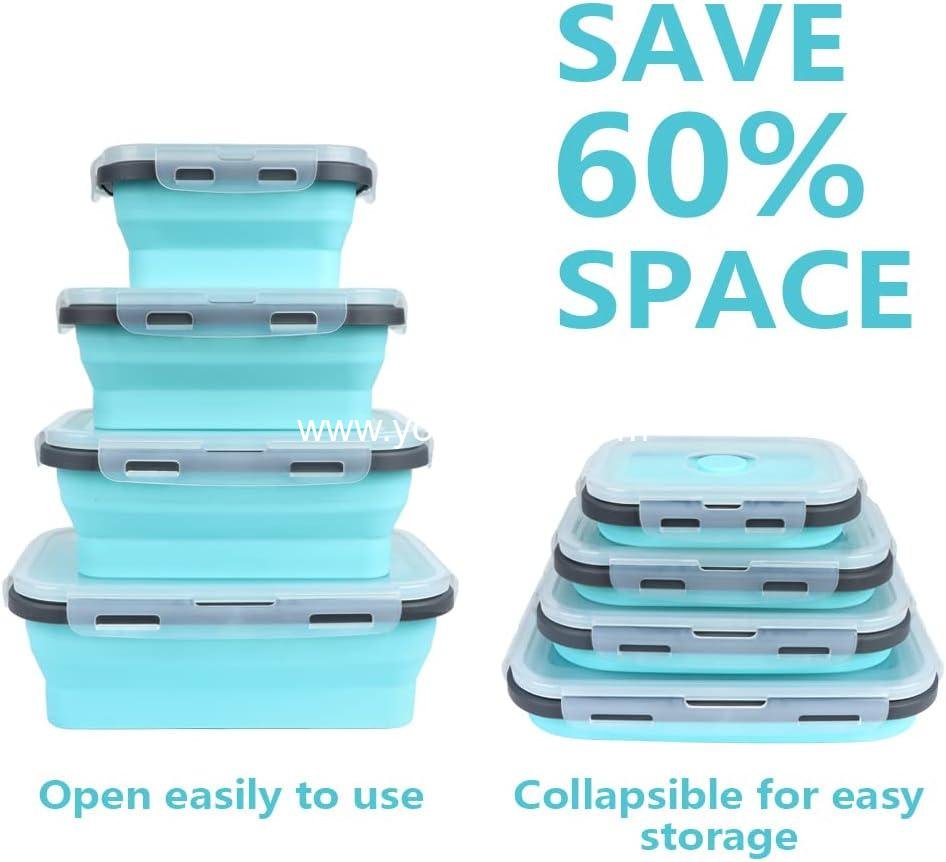 OEM Set of 4 Collapsible Silicone Food Storage Containers, Foldable Kitchen Bowls with Airtight Plastic Lids for Leftovers, Microwave, Dishwasher, and Freezer Safe - Factory