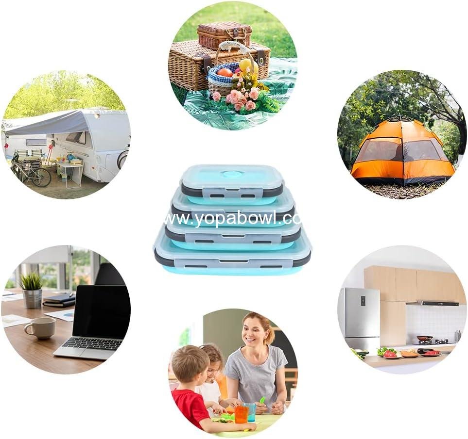 OEM Set of 4 Collapsible Silicone Food Storage Containers, Foldable Kitchen Bowls with Airtight Plastic Lids for Leftovers, Microwave, Dishwasher, and Freezer Safe - Factory