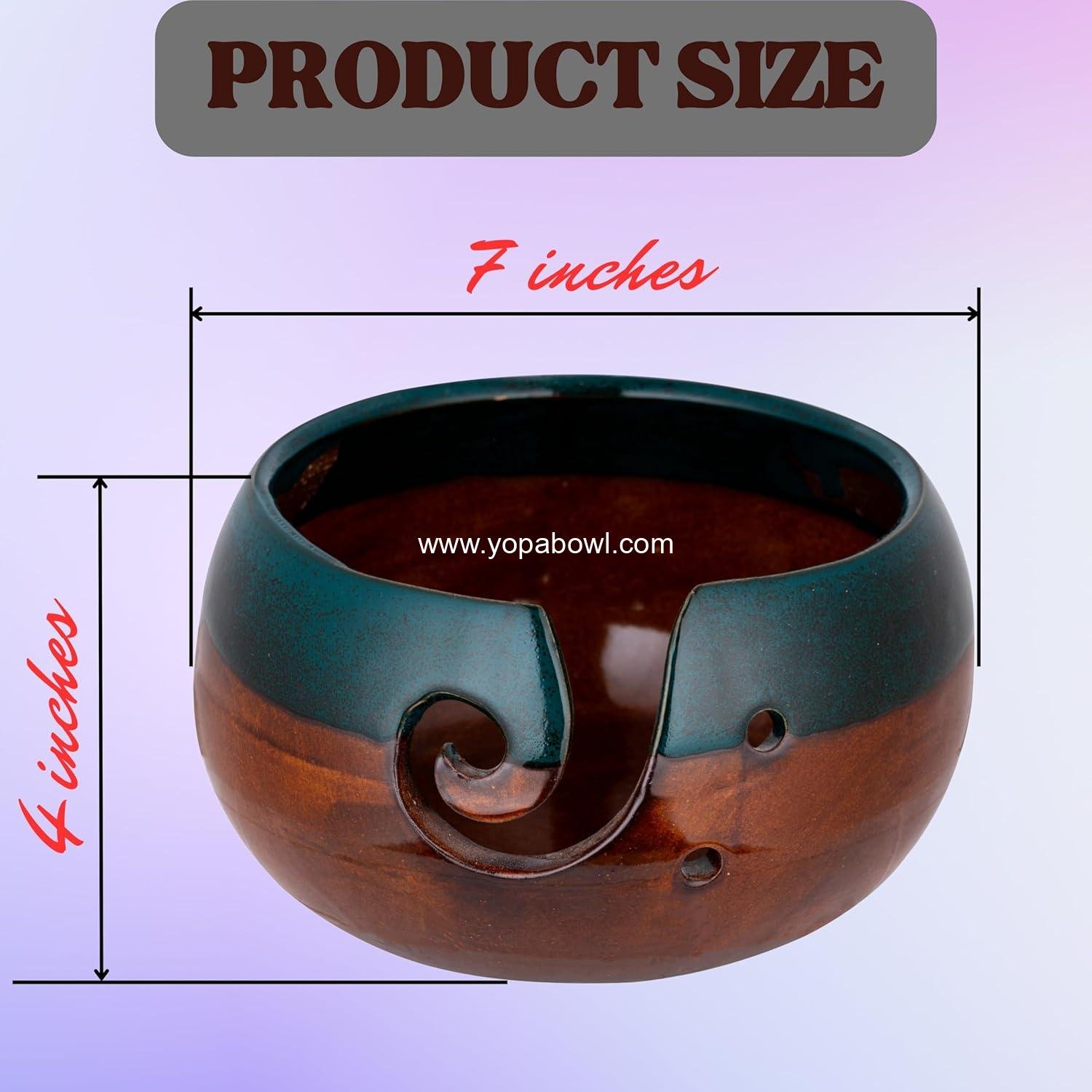 Wholesale Ceramic Yarn Bowl for Knitting and Crochet, Large Handmade Yarn Holder (Brown/Green) Factory