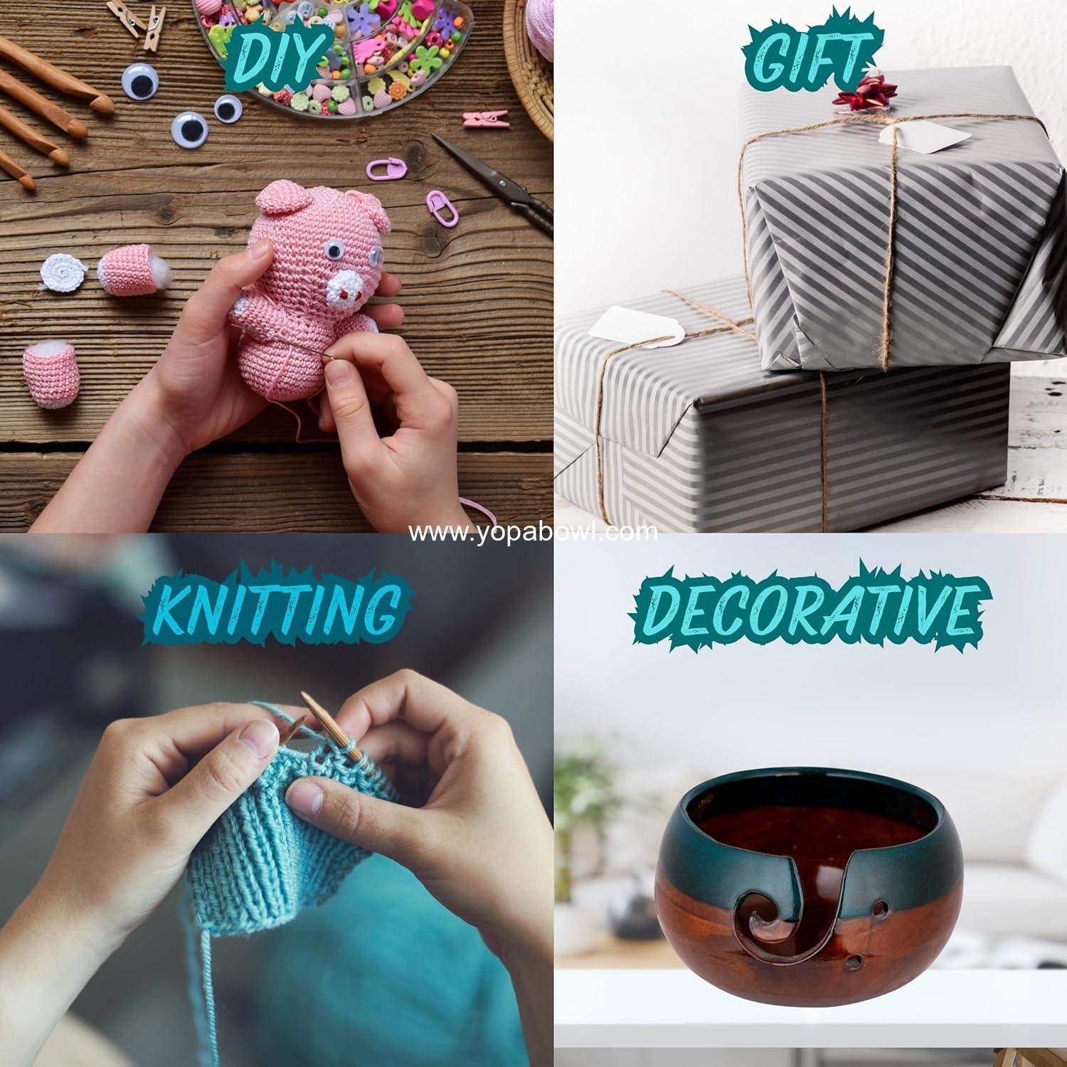 Wholesale Ceramic Yarn Bowl for Knitting and Crochet, Large Handmade Yarn Holder (Brown/Green) Factory