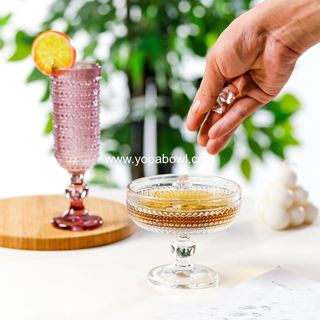Wholesale Vintage Embossed Beads Glass Footed Trifle Bowl, Ice Cream Serving Dish for Fruit, Salad, Candy, Cocktail - Transparent - 1 PCS Manufacturer