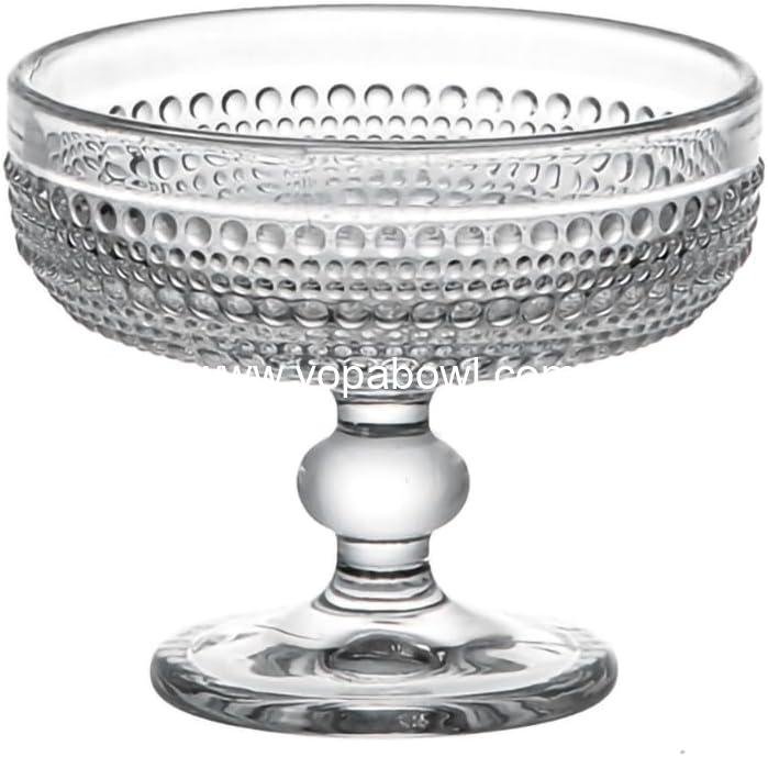 WAIT FLY Vintage Embossed Beads Glass Dessert Bowl Footed Trifle Bowl Ice Cream Bowl Serving Bowl for Fruit, Salad, Candy, Cocktail, Coffee, Trifle-Transparent-1 PCS