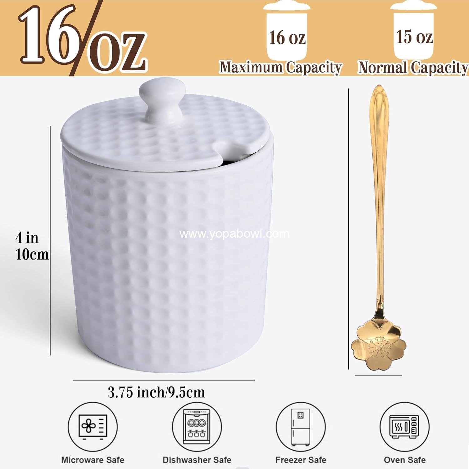 Wholesale Ceramic Sugar Bowl with Lid and Spoon, 16oz Textured Sugar Jar for Sugar Cubes and Salt, Sugar Container for Coffee Bar & Kitchen Counter, 1PC (White) Factory