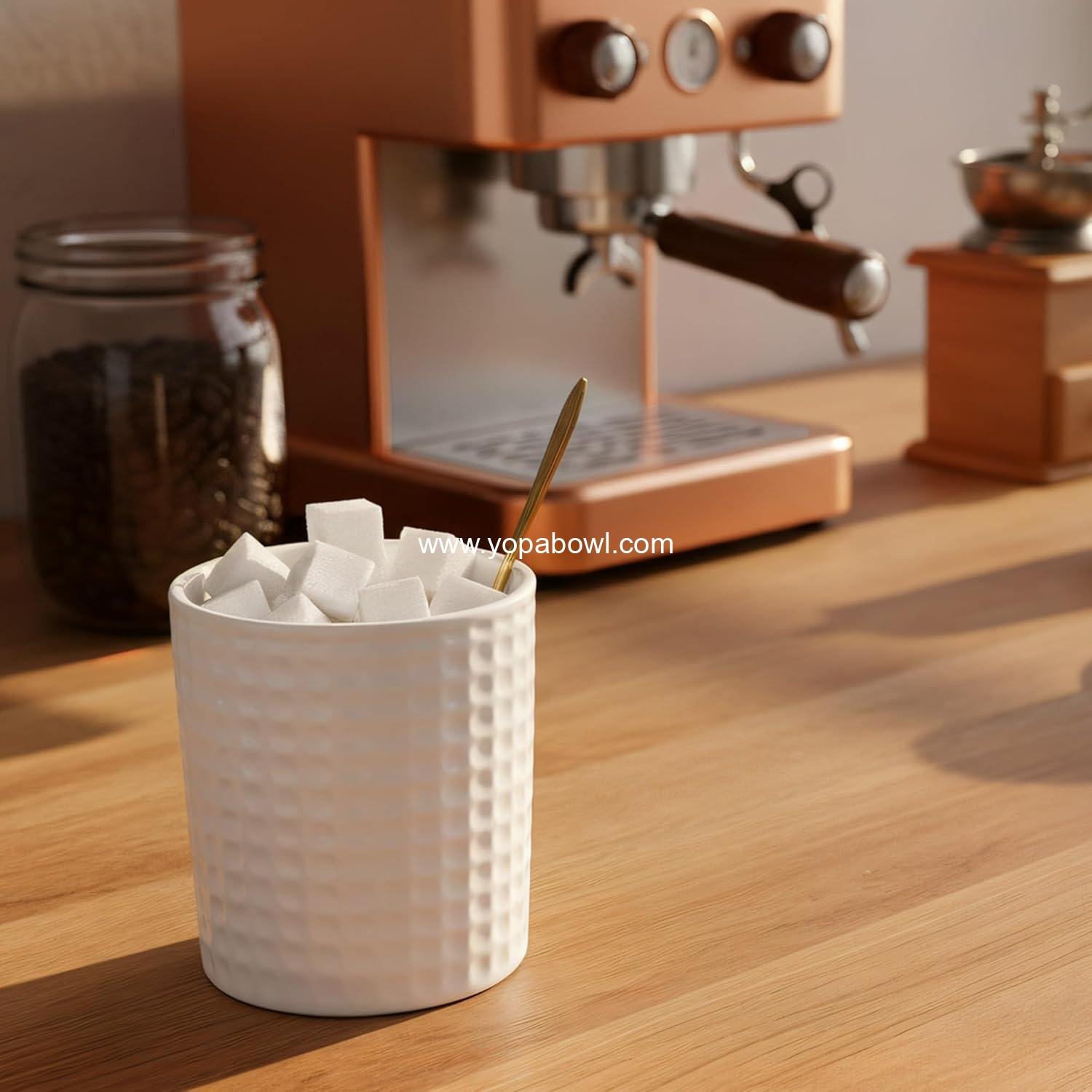 Wholesale Ceramic Sugar Bowl with Lid and Spoon, 16oz Textured Sugar Jar for Sugar Cubes and Salt, Sugar Container for Coffee Bar & Kitchen Counter, 1PC (White) Factory