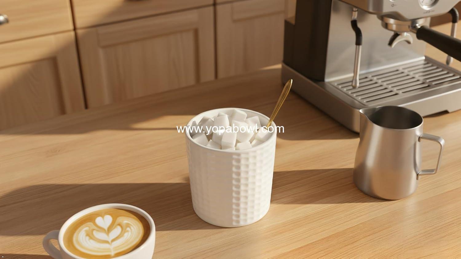 Wholesale Ceramic Sugar Bowl with Lid and Spoon, 16oz Textured Sugar Jar for Sugar Cubes and Salt, Sugar Container for Coffee Bar & Kitchen Counter, 1PC (White) Factory