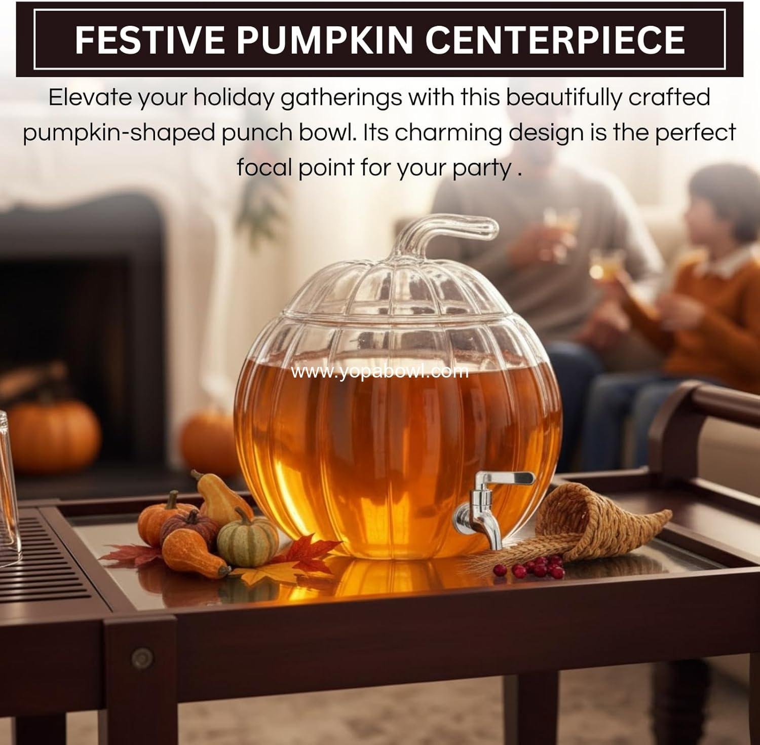 Wholesale Glass Pumpkin Drink Dispenser 2 Gallon | Thanksgiving & Winter Beverage Server with Spigot | Clear Pumpkin Punch Bowl for Parties, Harvest Gatherings, Kitchen Bar & Holiday Drink Station Factory