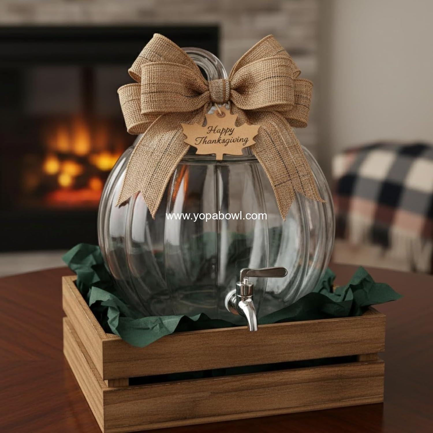 Wholesale Glass Pumpkin Drink Dispenser 2 Gallon | Thanksgiving & Winter Beverage Server with Spigot | Clear Pumpkin Punch Bowl for Parties, Harvest Gatherings, Kitchen Bar & Holiday Drink Station Factory