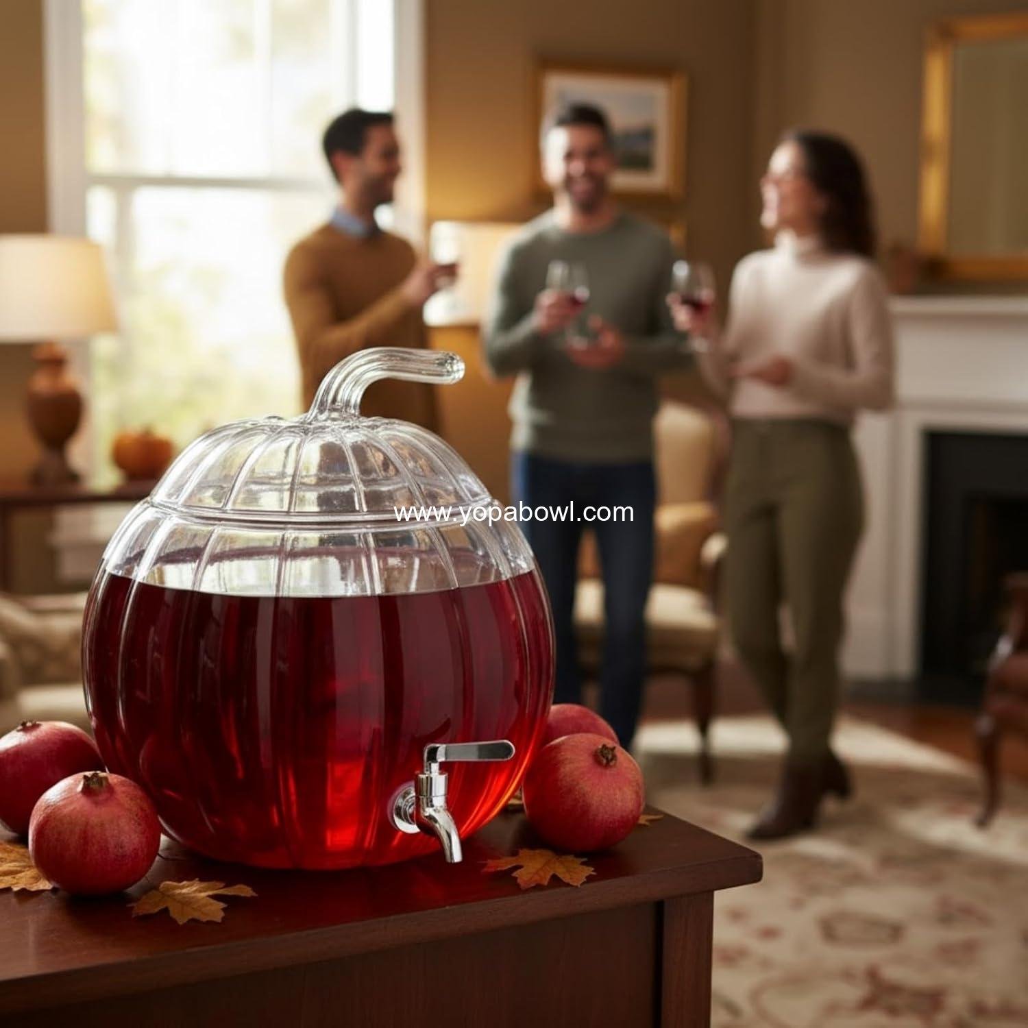 Wholesale Glass Pumpkin Drink Dispenser 2 Gallon | Thanksgiving & Winter Beverage Server with Spigot | Clear Pumpkin Punch Bowl for Parties, Harvest Gatherings, Kitchen Bar & Holiday Drink Station Factory