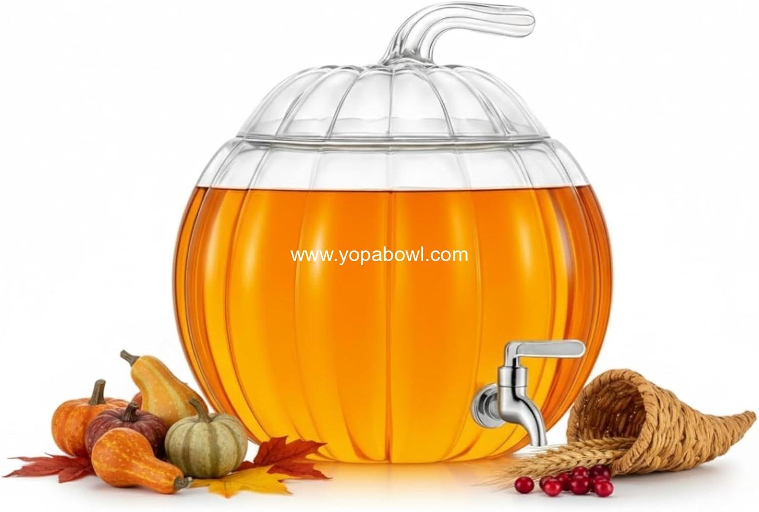 Glass Pumpkin Drink Dispenser 2 Gallon | Thanksgiving & Winter Beverage Server with Spigot | Clear Pumpkin Punch Bowl for Winter Parties, Harvest Gatherings, Kitchen Bar & Holiday Drink Station Decor