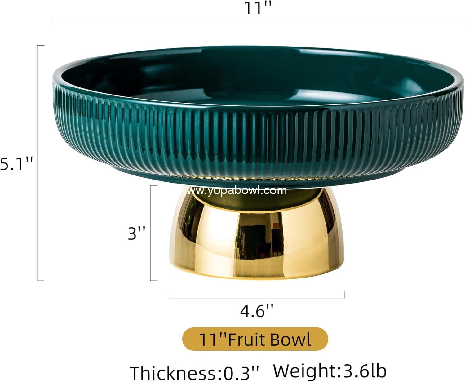Wholesale Ceramic Fruit Bowl 11 Inch Pedestal Tray for Dinner Table, Elegant Footed Display for Salad, Dessert, or Bread, Kitchen Counter (Green) Factory