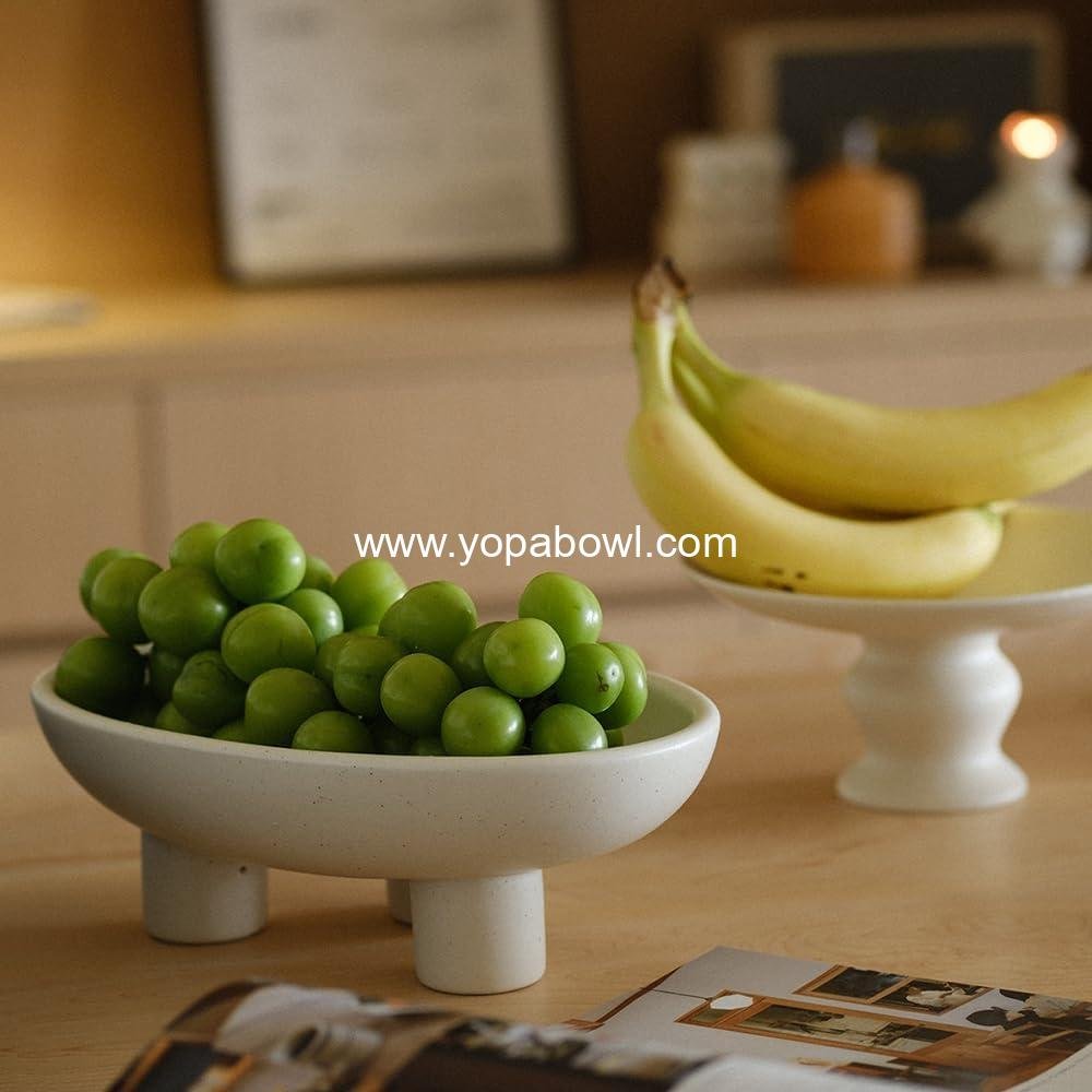 Wholesale Three-Legs Ceramic Fruit Bowl for Kitchen Counter, 10-inch Oval Decorative Bowl for Table Décor, Large Bowl for Breads (Matte Crème) Factory Wholesale Three-Legs Ceramic Fruit Bowl for Kitchen Counter, 10-inch Oval Decorative Bowl for Table Décor, Large Bowl for Breads (Matte Crème) Factory