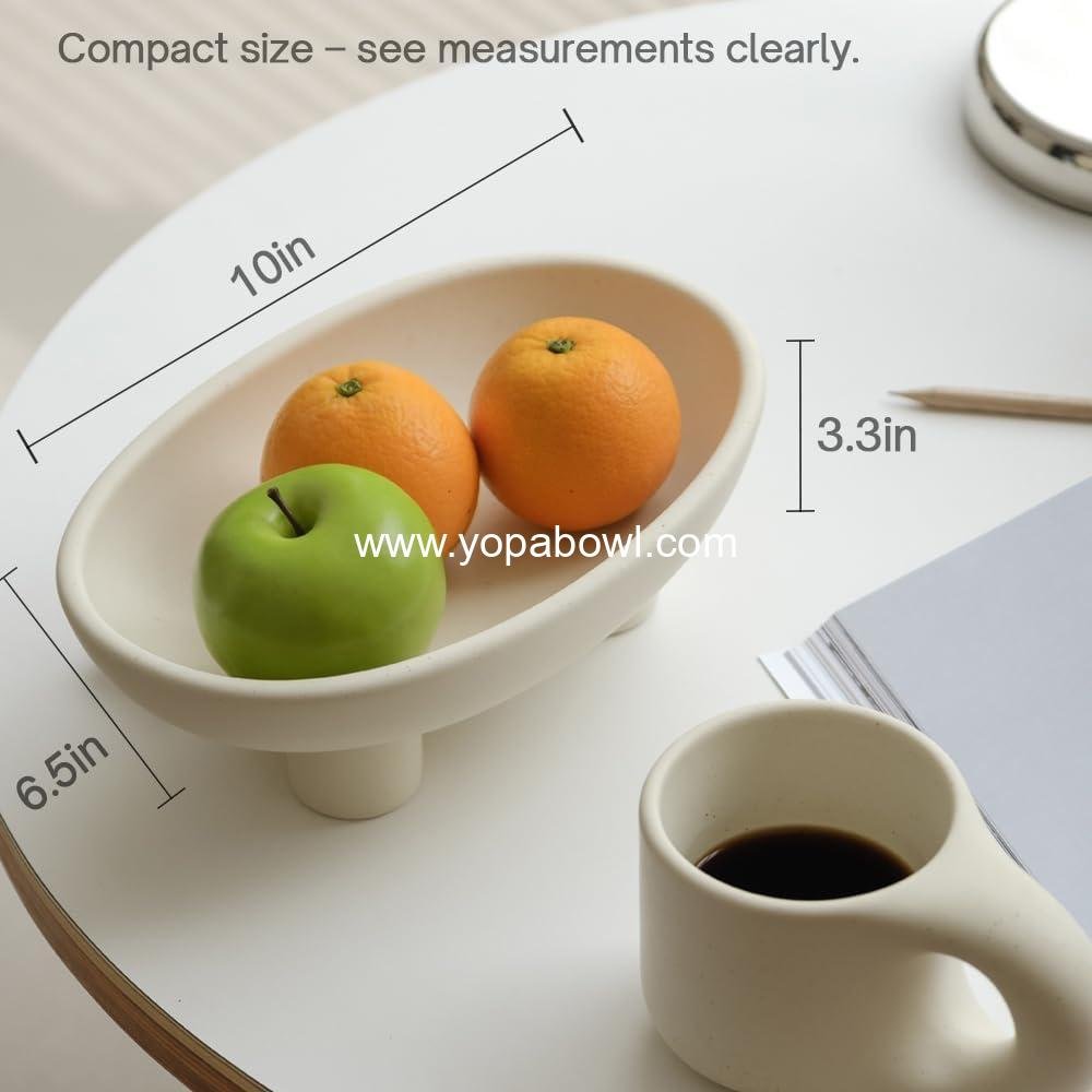 Wholesale Three-Legs Ceramic Fruit Bowl for Kitchen Counter, 10-inch Oval Decorative Bowl for Table Décor, Large Bowl for Breads (Matte Crème) Factory Wholesale Three-Legs Ceramic Fruit Bowl for Kitchen Counter, 10-inch Oval Decorative Bowl for Table Décor, Large Bowl for Breads (Matte Crème) Factory