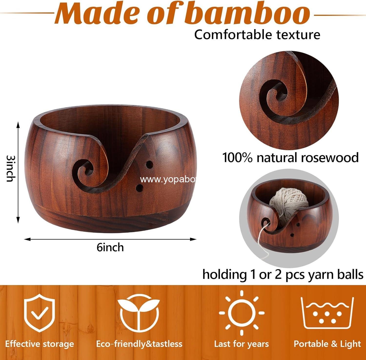 Wholesale 6 x 6 x 3 Inch Wooden Yarn Bowls for Crocheting and Knitting with 12 Crochet Hooks for DIY Crafts Tools (Dark Brown) Manufacturer