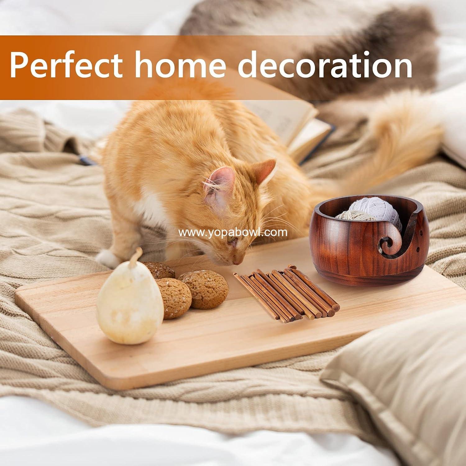 Wholesale 6 x 6 x 3 Inch Wooden Yarn Bowls for Crocheting and Knitting with 12 Crochet Hooks for DIY Crafts Tools (Dark Brown) Manufacturer