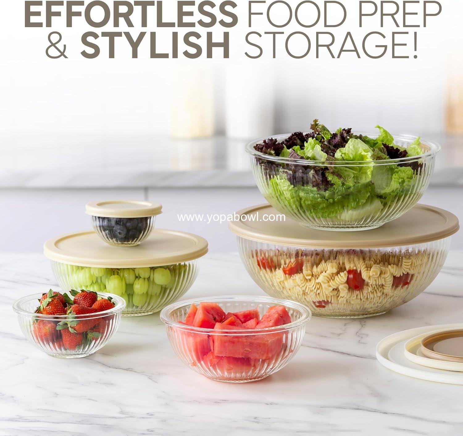 OEM 12-Pc Glass Mixing Bowl Set with Lids – Borosilicate Nesting Bowls for Cooking, Baking, Meal Prep, Fluted Brown Factory