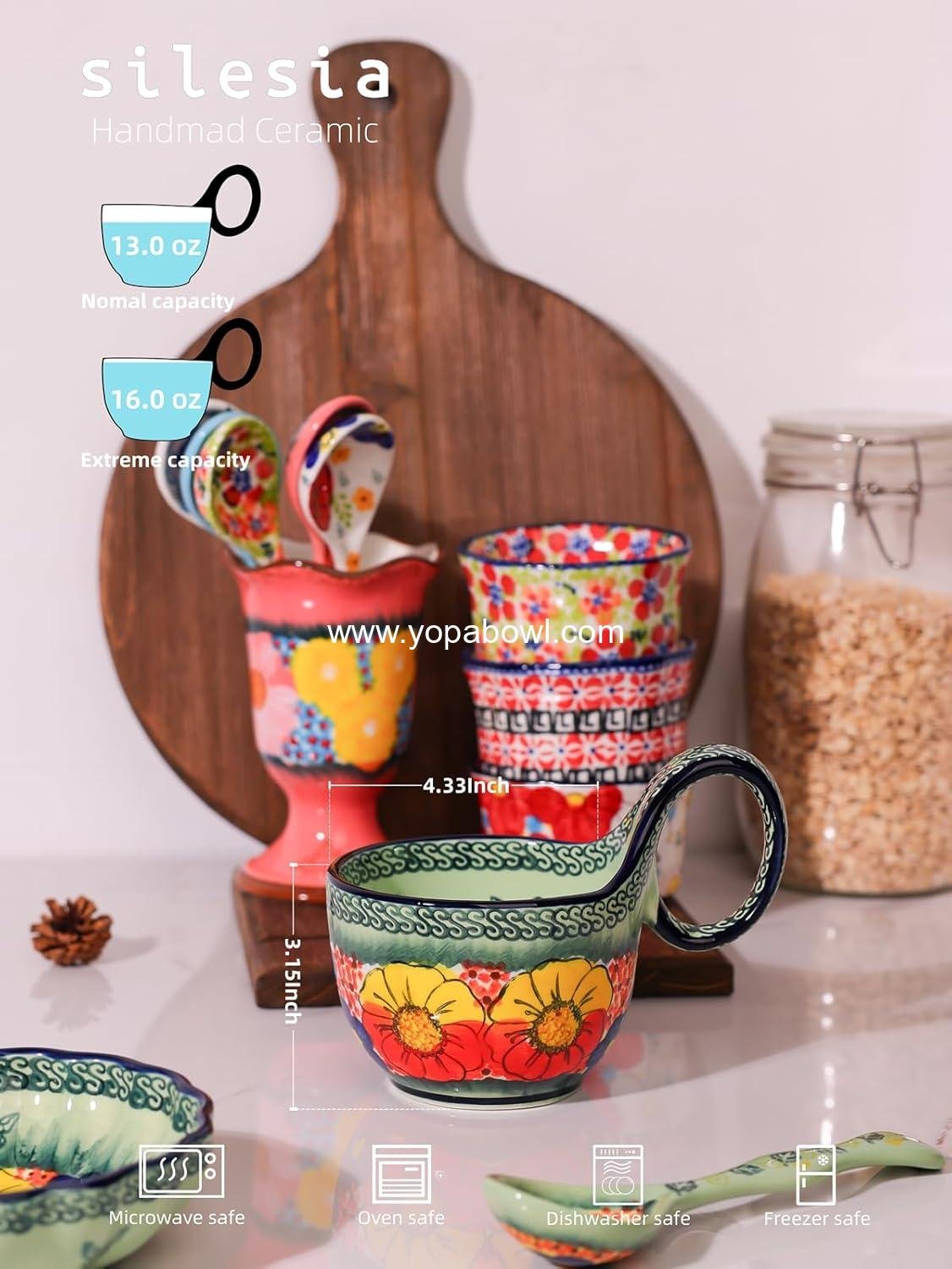 OEM Handmade Ceramic Soup Bowl, Plate, and Spoon Set - Hand Painted Cereal Bowl, Ideal for Soup, Ice Cream, Snacks, and Stew, Gift Box Included, Dishwasher & Microwave Safe, Glazed Green, Wholesale Factory