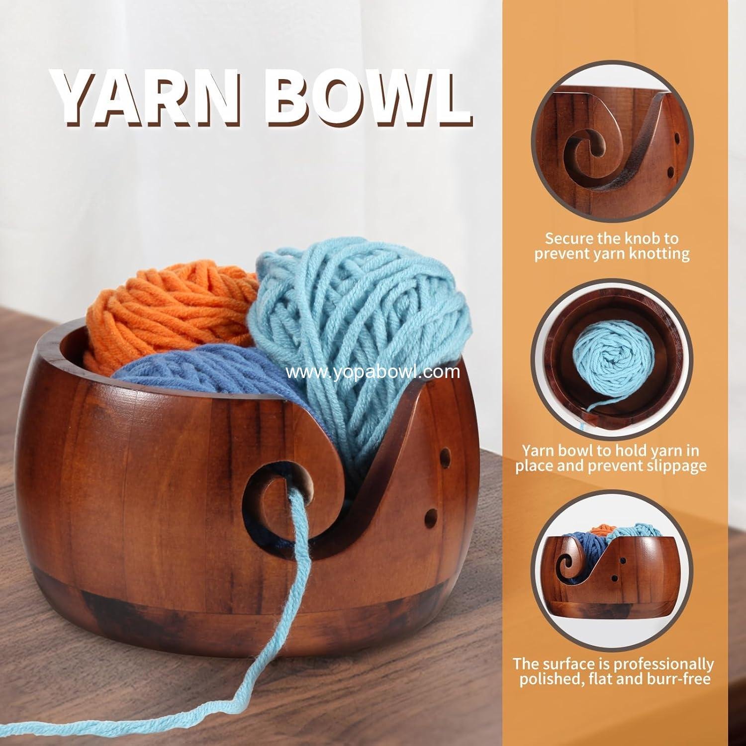 OEM Wooden Yarn Bowl with Lid for Knitting and Crocheting, Handmade Yarn Storage with Storage Bag for DIY Craft, Wholesale Factory