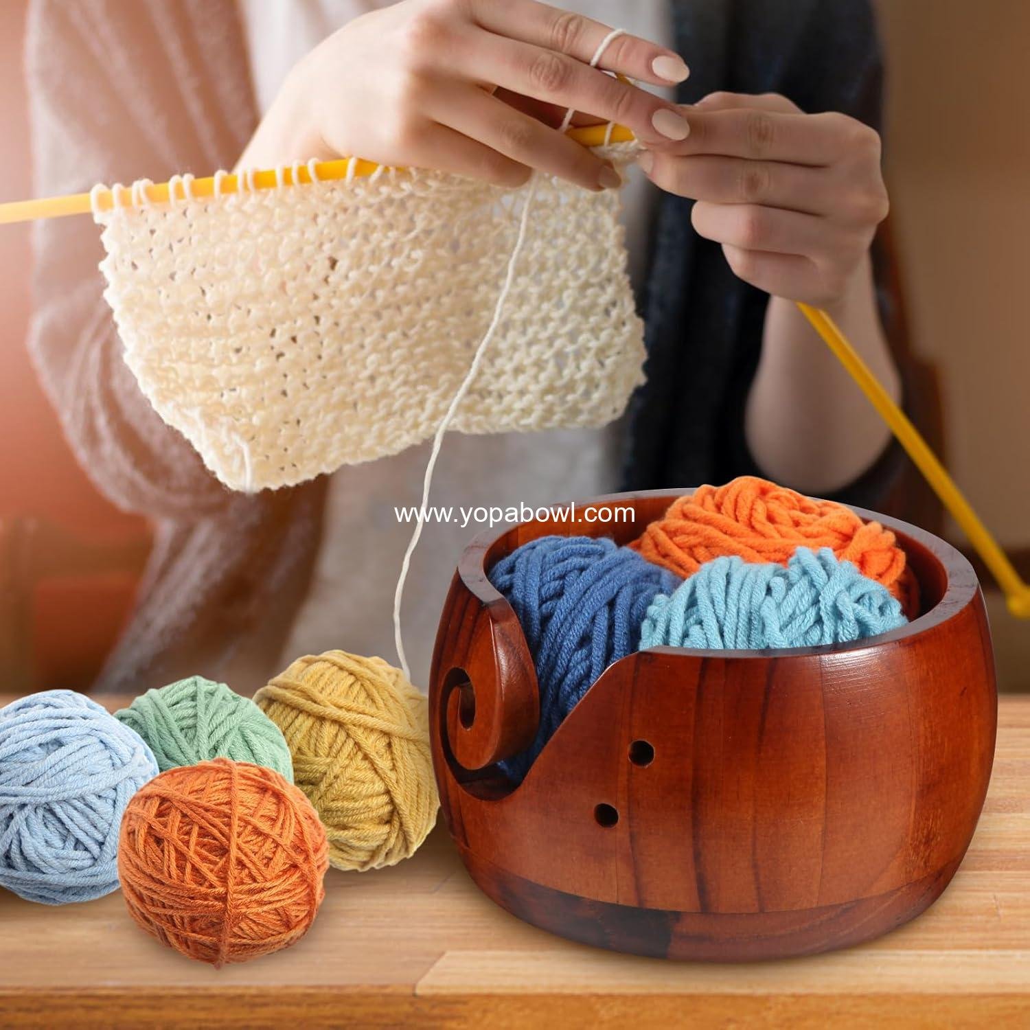 OEM Wooden Yarn Bowl with Lid for Knitting and Crocheting, Handmade Yarn Storage with Storage Bag for DIY Craft, Wholesale Factory