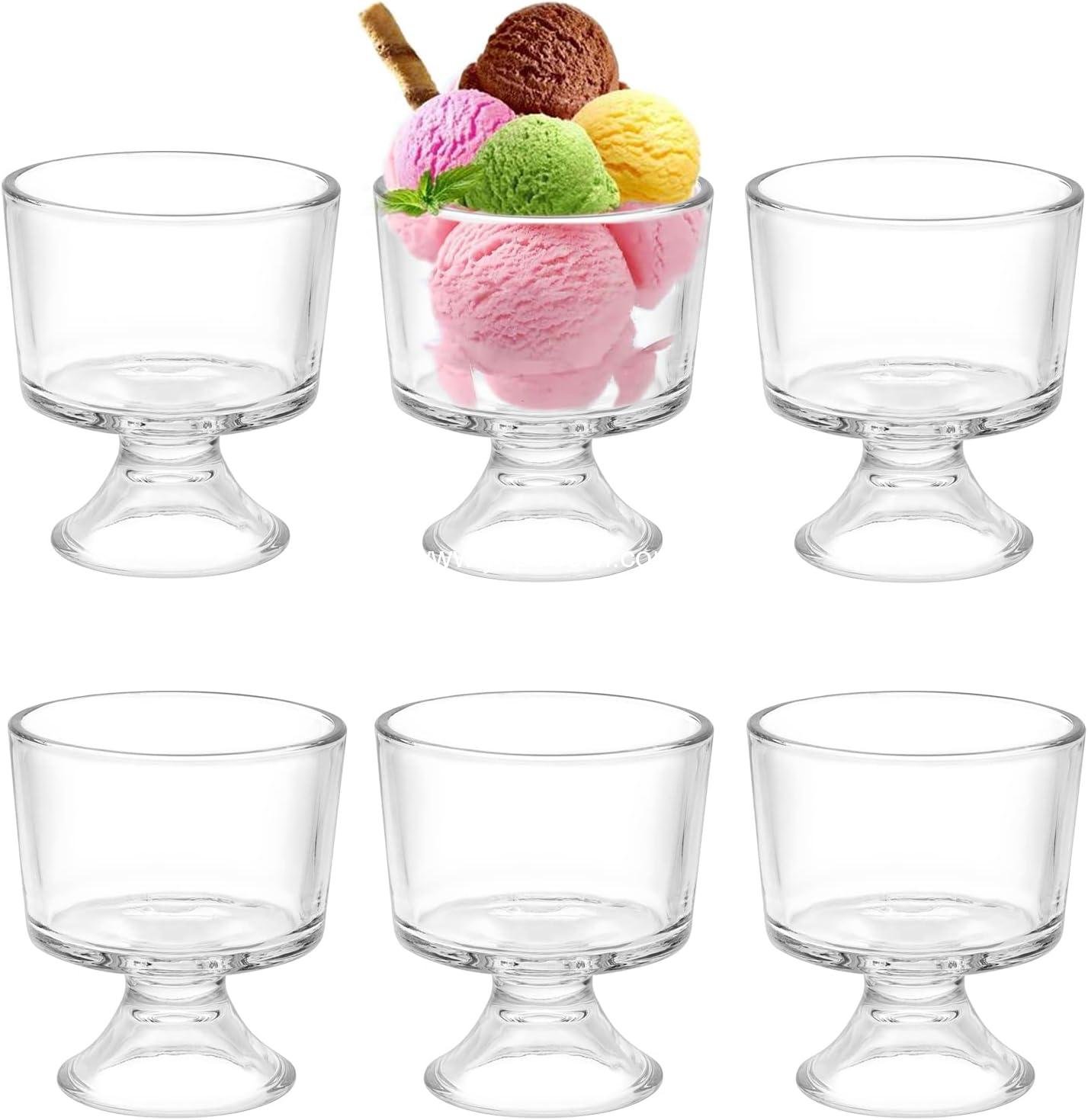 BSTKEY 6PCS Set 10 oz Glass Dessert Bowls/Cups, Cute Footed Dessert Bowls for Ice Cream Trifle Fruit Pudding Snack Salad Condiment Sundae Cocktail Drinks Party