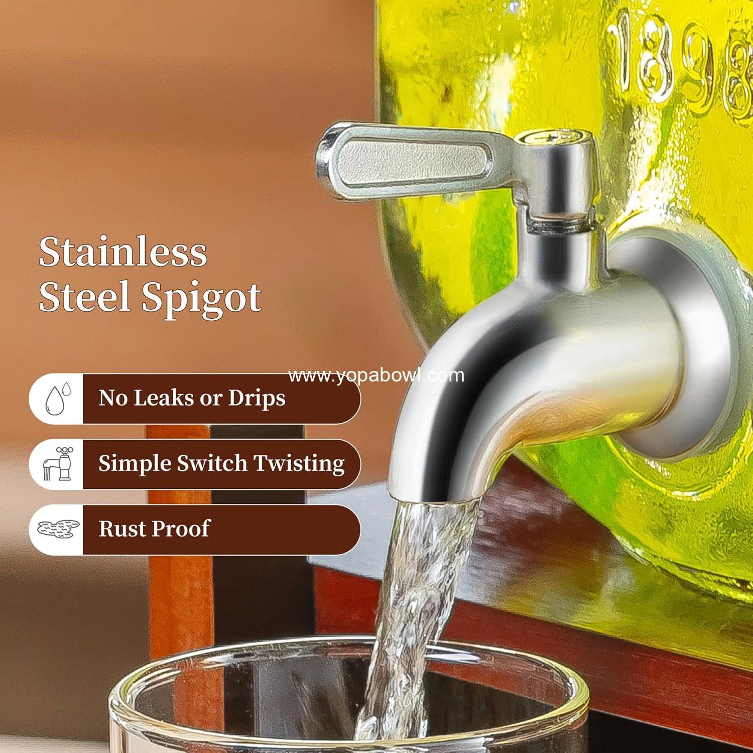 Wholesale Drink Dispenser with Acacia Wood Stand and Lid, 2 Gallon Glass Beverage Dispenser with Stainless Steel Spigot for Parties, Picnics, Barbecues, Lemonade, Ice Coffee, Laundry Detergent Dispenser, Factory