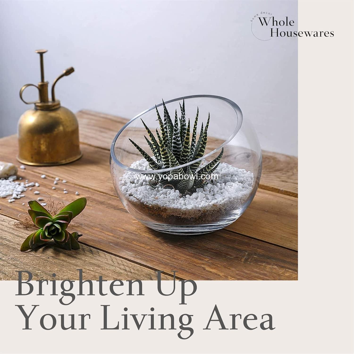 OEM Slant Cut Bowl Glass Vase - 6.3