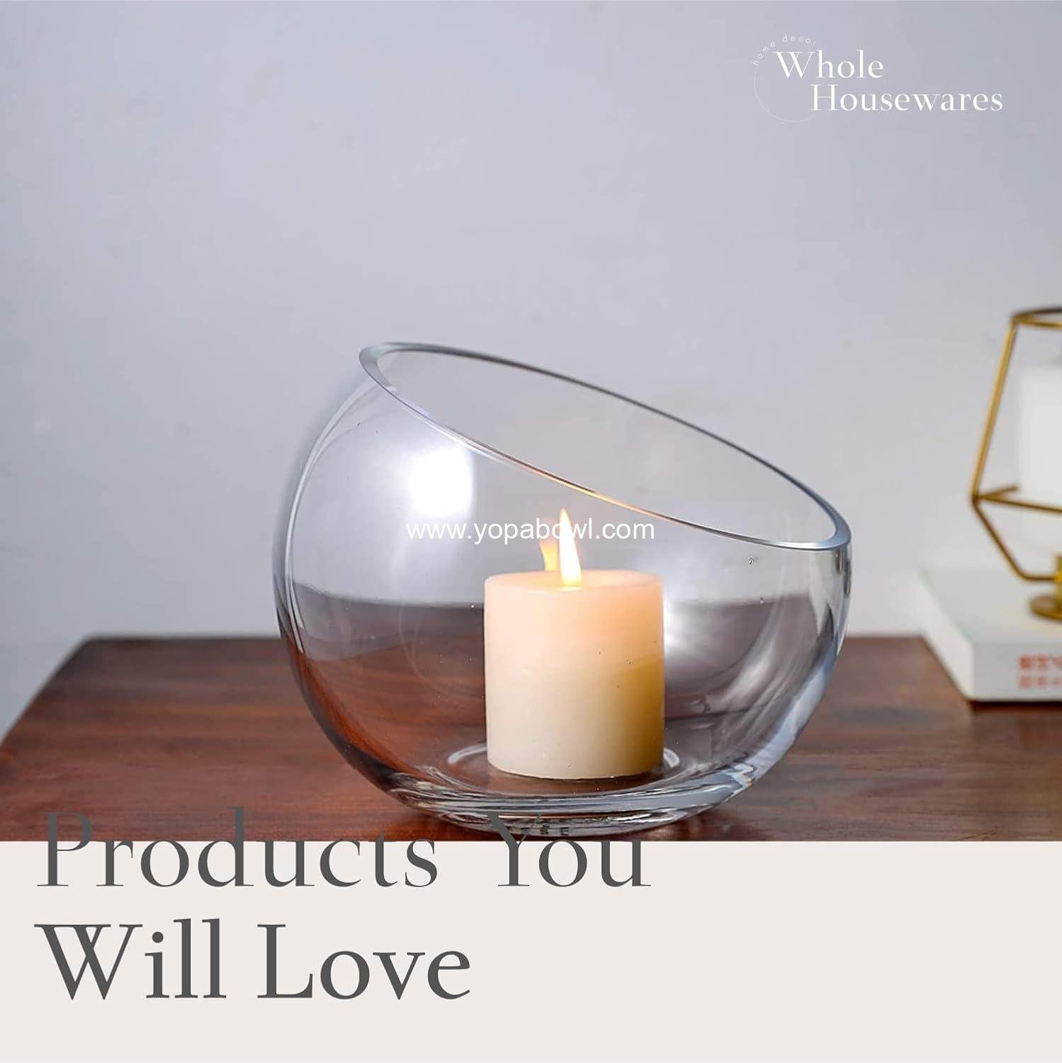 OEM Slant Cut Bowl Glass Vase - 6.3