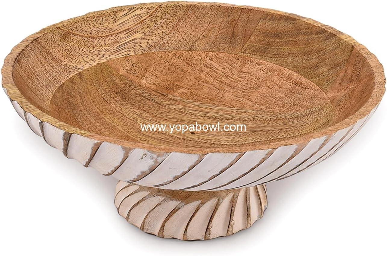 Wholesale Mango Wood Fruit Bowl Pedestal for Table Décor, Wooden Kitchen Counter Fruit Bowl, 12