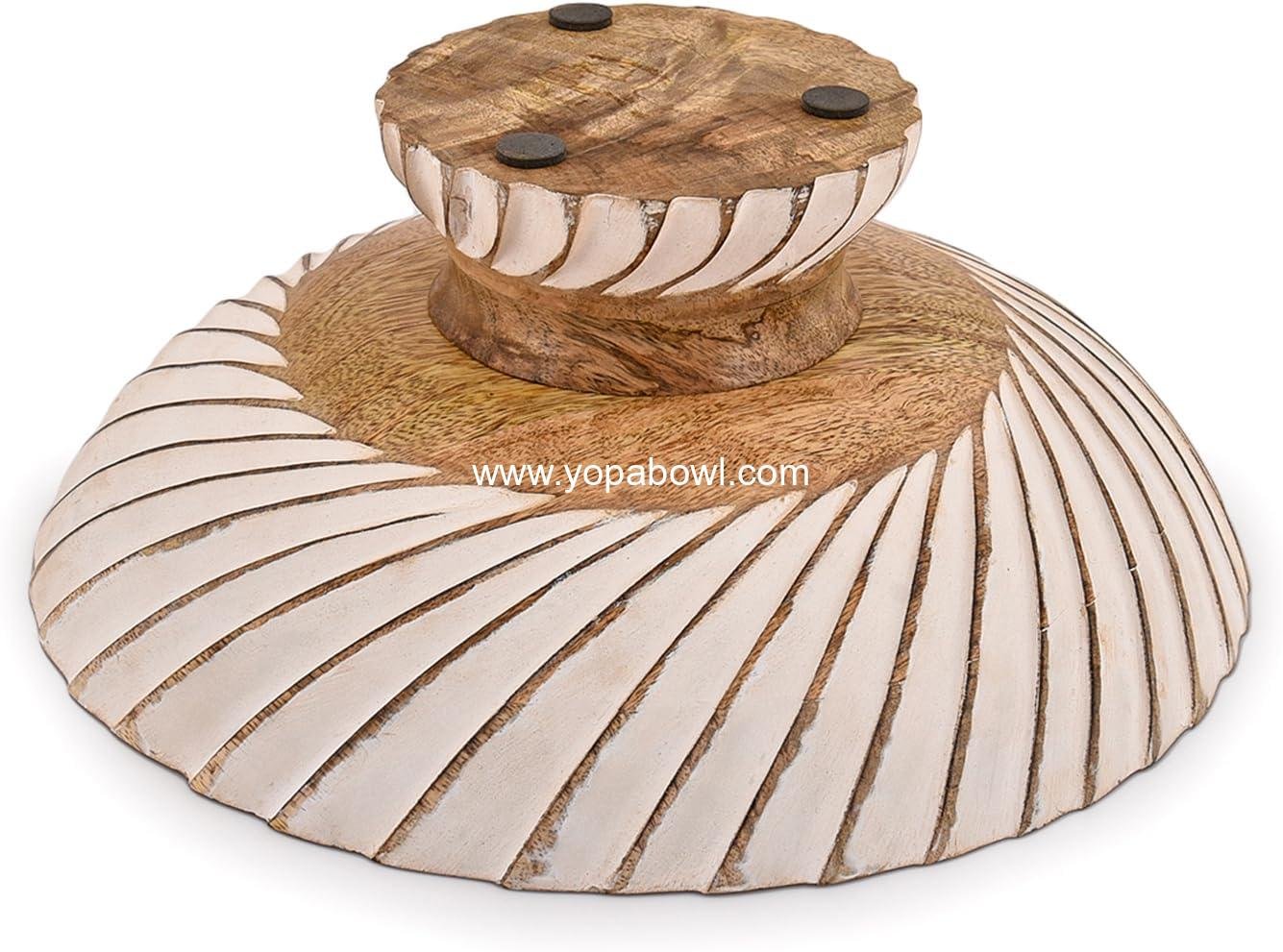 Wholesale Mango Wood Fruit Bowl Pedestal for Table Décor, Wooden Kitchen Counter Fruit Bowl, 12