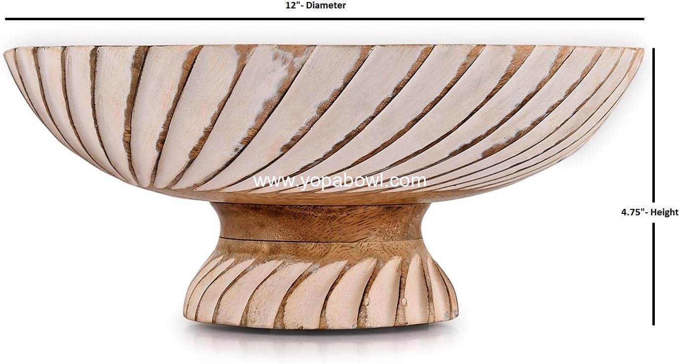 Wholesale Mango Wood Fruit Bowl Pedestal for Table Décor, Wooden Kitchen Counter Fruit Bowl, 12