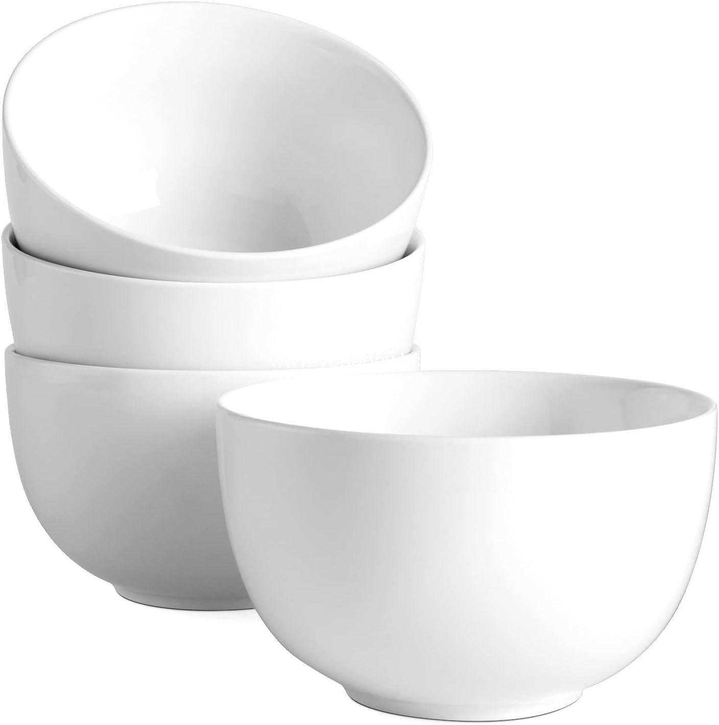 DOWAN 5.8" Deep Soup Bowls & Cereal Bowls - 30 Ounces Large Bowls Set of 4 for Kitchen - White Ceramic Bowls for Cereal, Soup, Oatmeal, Salad, Ramen, Noodle, Rice - Dishwasher & Oven Safe