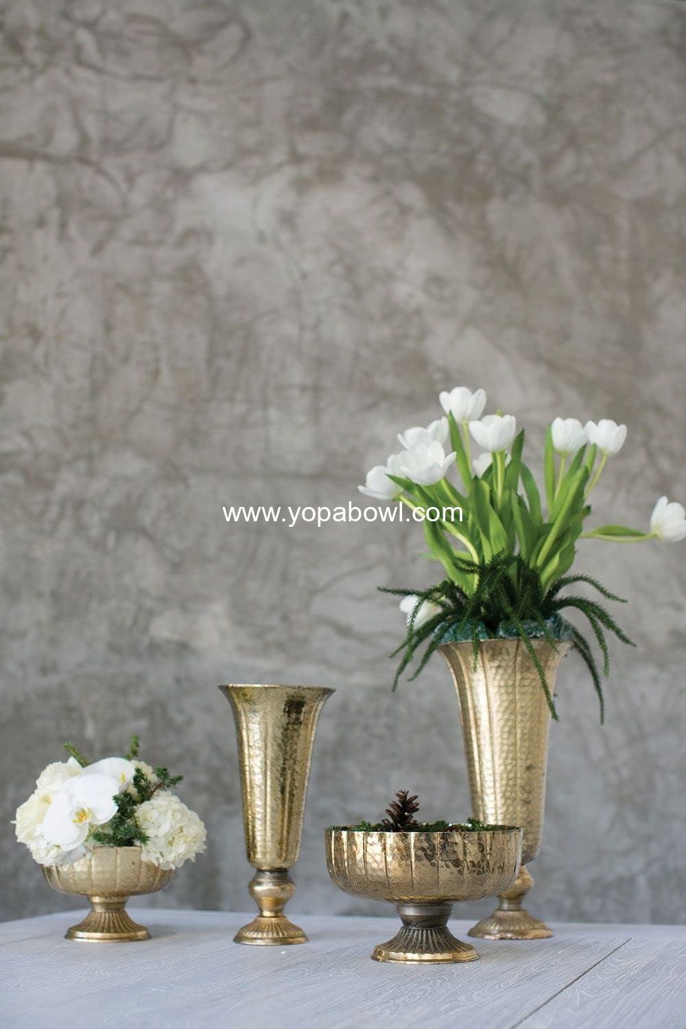 Wholesale Distressed Gold Metal Compote Bowl | Gold Compote Vase | Lita Metal Vase | Indoor and Outdoor Compote for Any Event | Factory