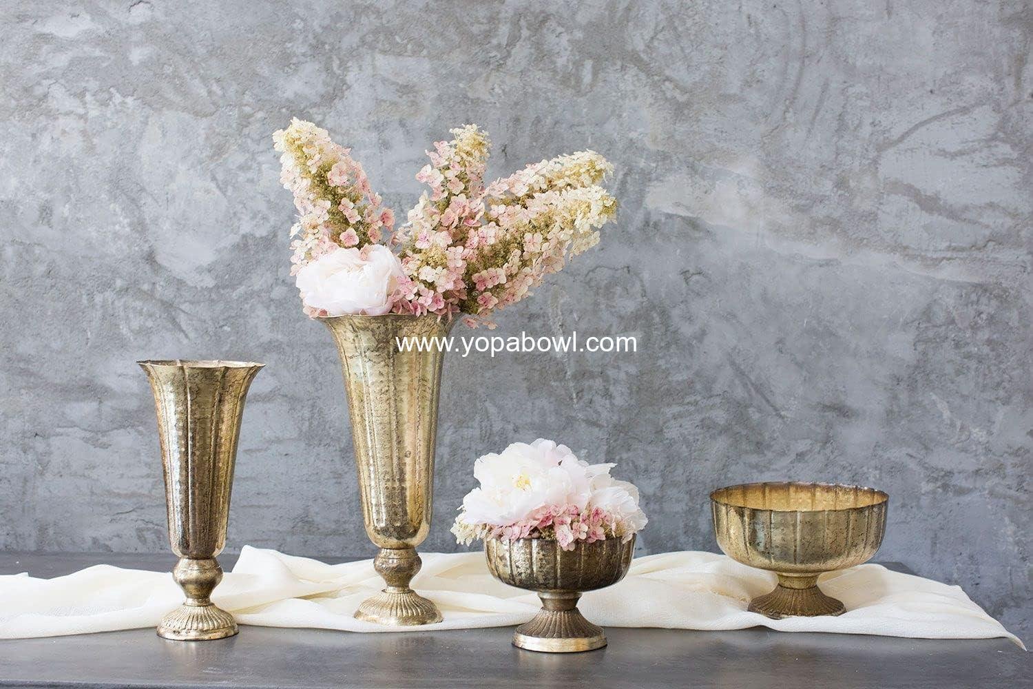 Wholesale Distressed Gold Metal Compote Bowl | Gold Compote Vase | Lita Metal Vase | Indoor and Outdoor Compote for Any Event | Factory