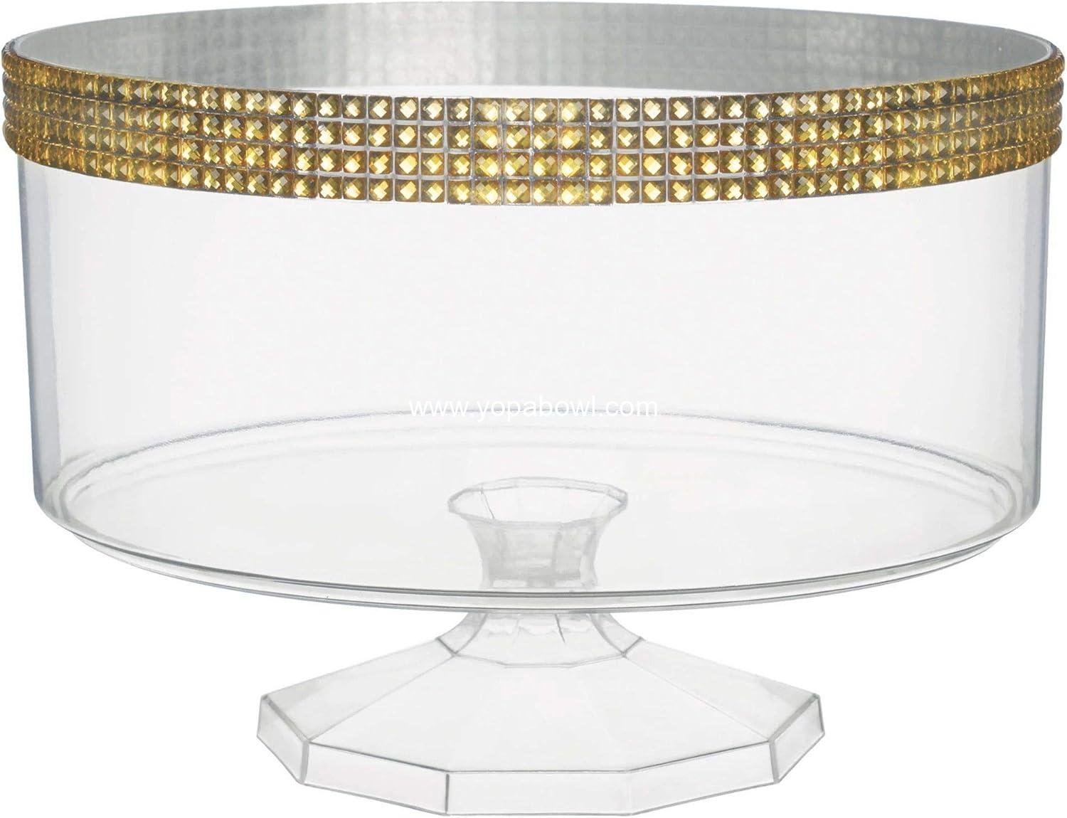 Elegant Large Clear Plastic Trifle Container with Gold Gems - 7.375" | Perfect for Weddings, Anniversaries, and Special Occasions (1 Pc.)