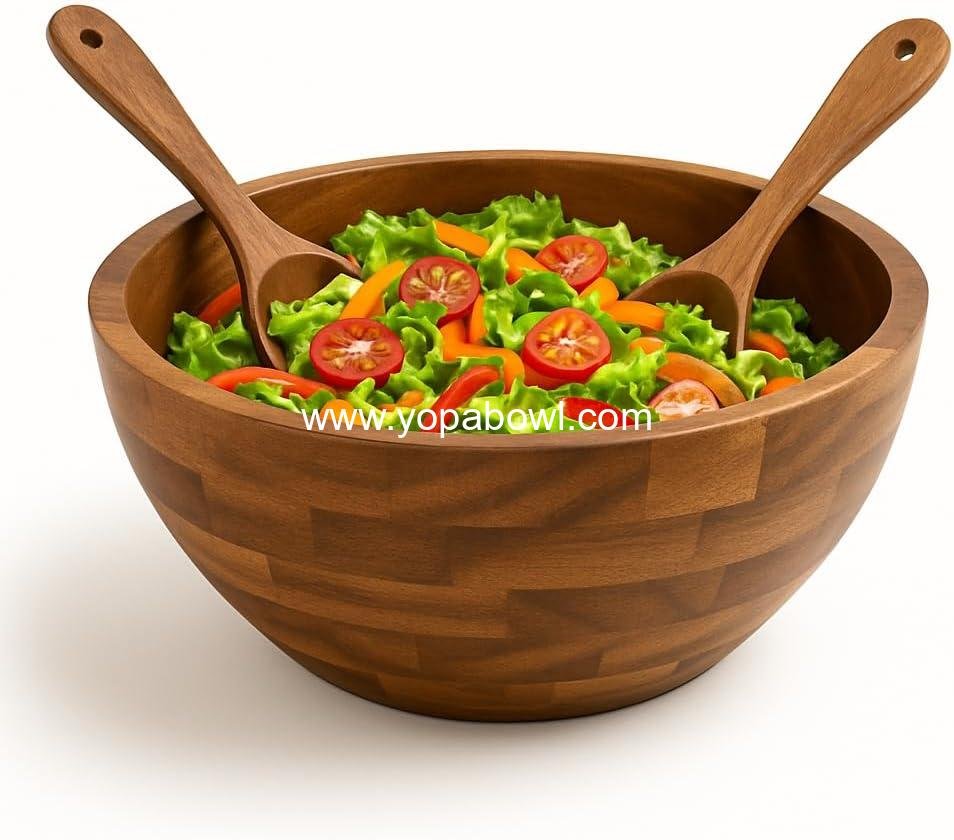 Wooden Salad Serving Bowl Set With Utensils, Large 12.5 Inch Acacia Wood, Serving Bowl for Fruits, Mixing Bowl for Salads, Snacks, Holiday Gift, Thanksgiving, Christmas Gifts, Kitchen Centerpiece