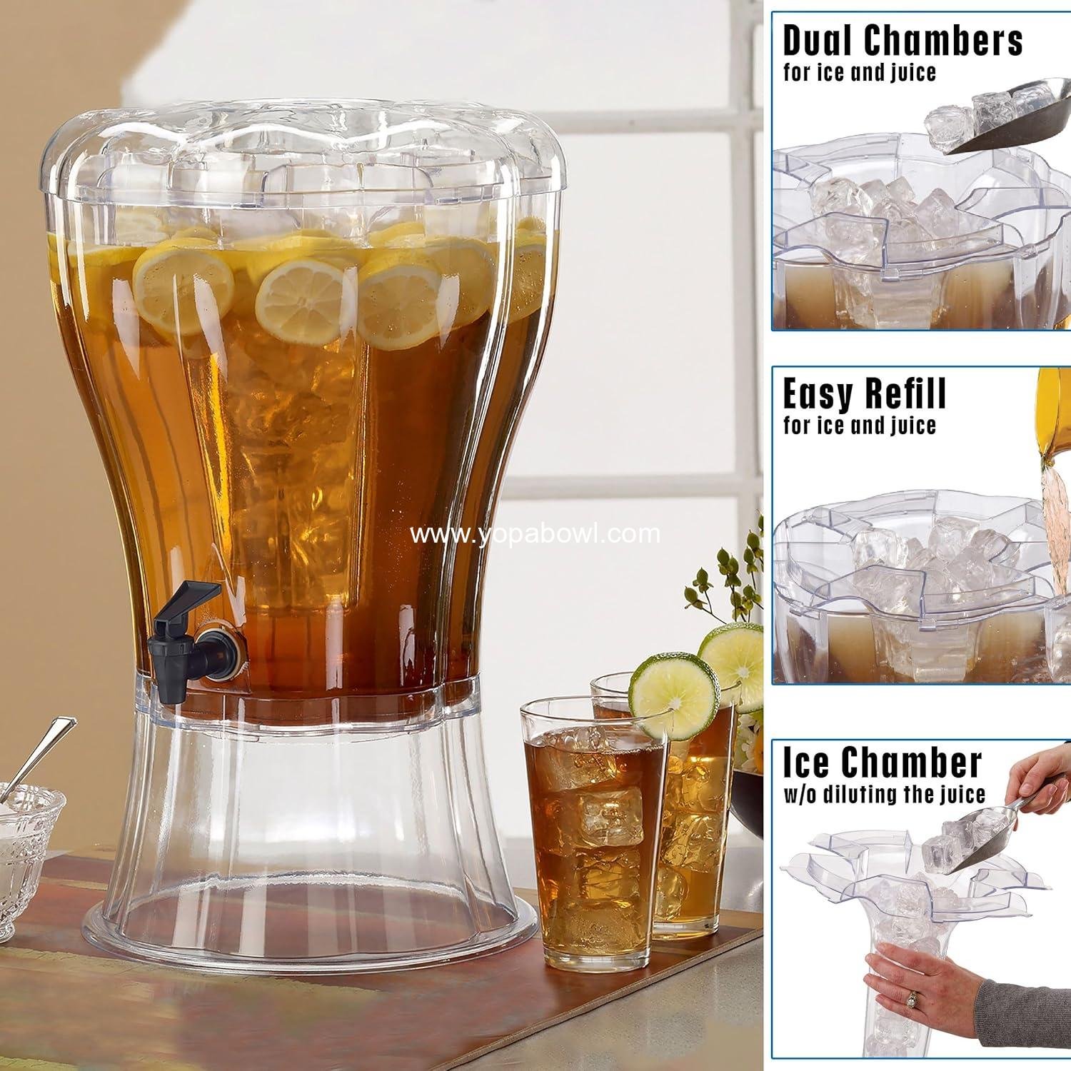 Wholesale 3.5 Gallon Clear Plastic Beverage Dispenser with Stand, Spigot, Ice Cone, Large Punch Bowl for Parties Factory Wholesale 3.5 Gallon Clear Plastic Beverage Dispenser with Stand, Spigot, Ice Cone, Large Punch Bowl for Parties Factory