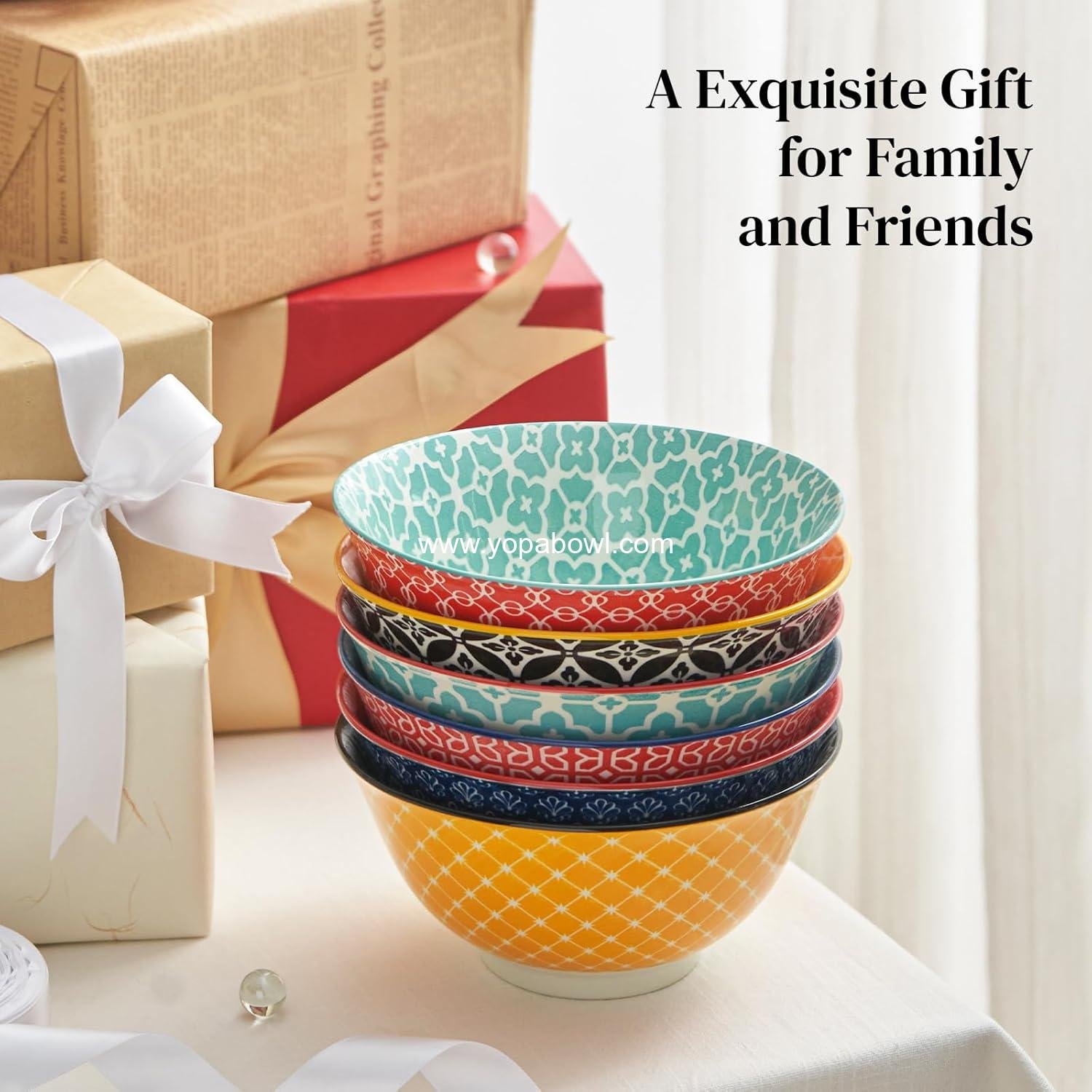 OEM Soup Bowls Set of 6, 23 OZ Large Cereal Bowls with Colorful Pattern for Kitchen Decor, Dishwasher and Microwave Safe, Housewarming Gift, Factory