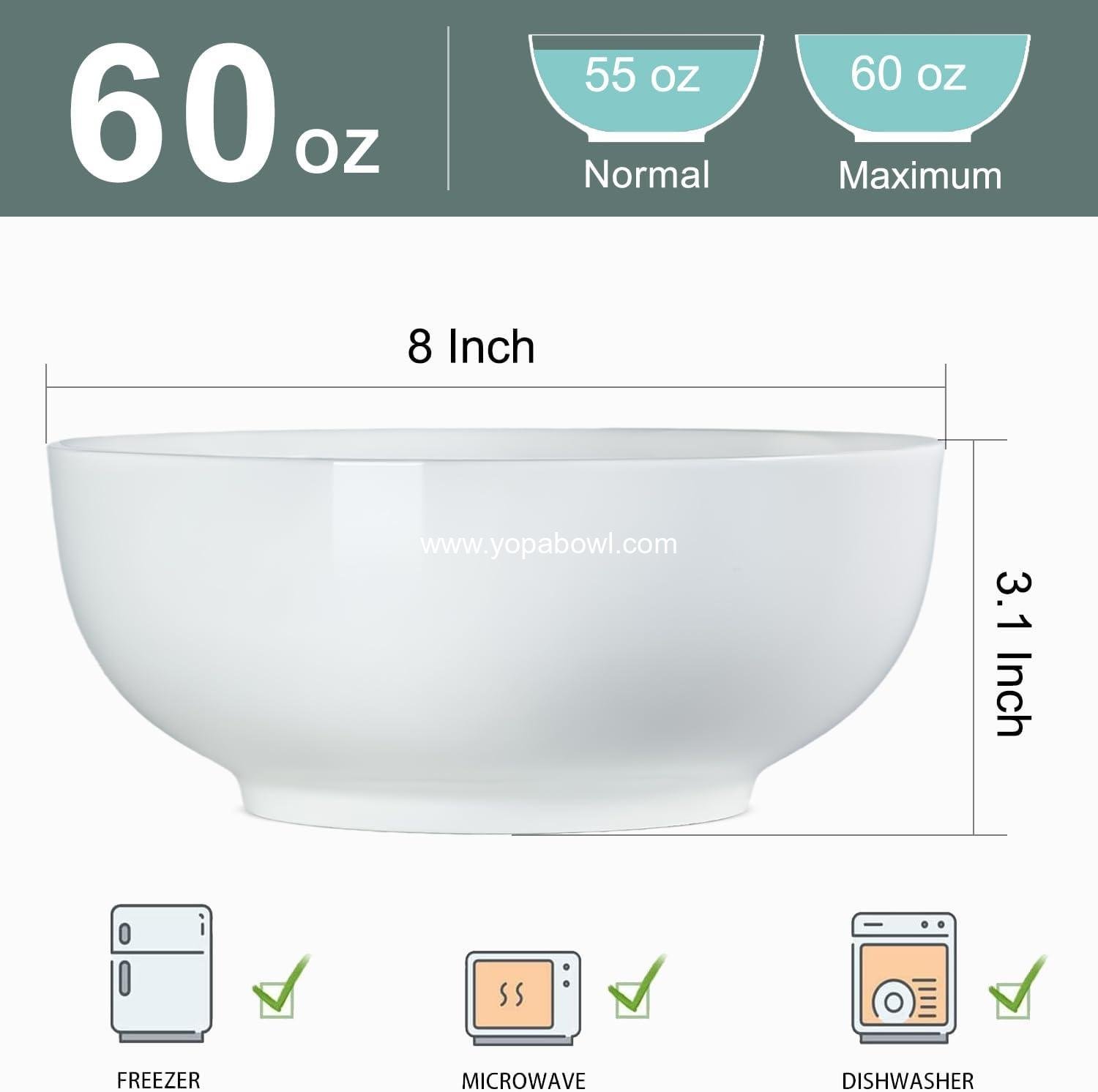 OEM 60 oz Large Pho and Ramen Bowls Set of 3 - Off-White Ceramic, 8 Inch