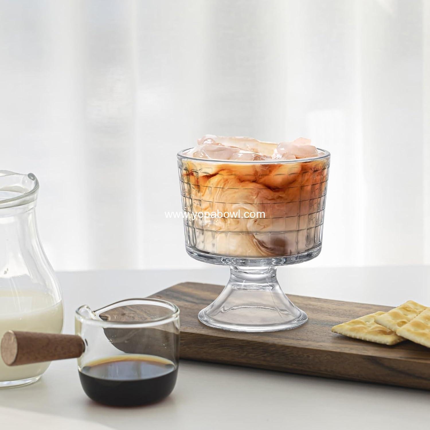 Wholesale 6 Pack 10 Oz Footed Glass Dessert Bowls - Ice Cream Cups, Crystal Trifle and Parfait Cups for Fruits, Pudding, Sundaes, Milkshakes, Nuts, Snacks - Factory