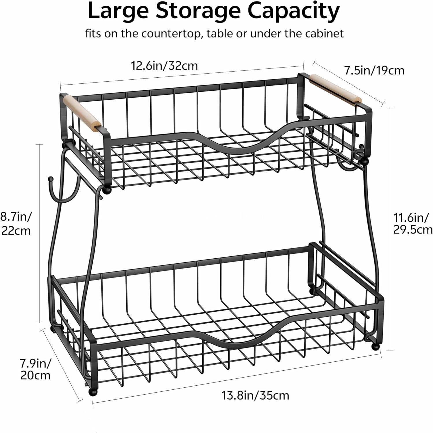 Wholesale 2 Tier Fruit Basket for Kitchen Countertop, Detachable Metal Bowl with 2 Banana Hangers, Wooden Handles and Protective Pads, Large Capacity Organizer for Fruits and Vegetables, Black Manufacturer Wholesale 2 Tier Fruit Basket for Kitchen Countertop, Detachable Metal Bowl with 2 Banana Hangers, Wooden Handles and Protective Pads, Large Capacity Organizer for Fruits and Vegetables, Black Manufacturer