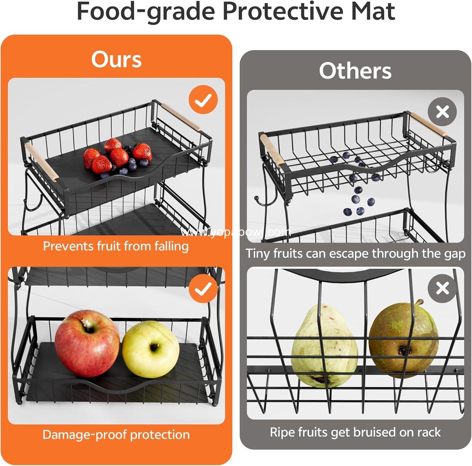 Wholesale 2 Tier Fruit Basket for Kitchen Countertop, Detachable Metal Bowl with 2 Banana Hangers, Wooden Handles and Protective Pads, Large Capacity Organizer for Fruits and Vegetables, Black Manufacturer Wholesale 2 Tier Fruit Basket for Kitchen Countertop, Detachable Metal Bowl with 2 Banana Hangers, Wooden Handles and Protective Pads, Large Capacity Organizer for Fruits and Vegetables, Black Manufacturer