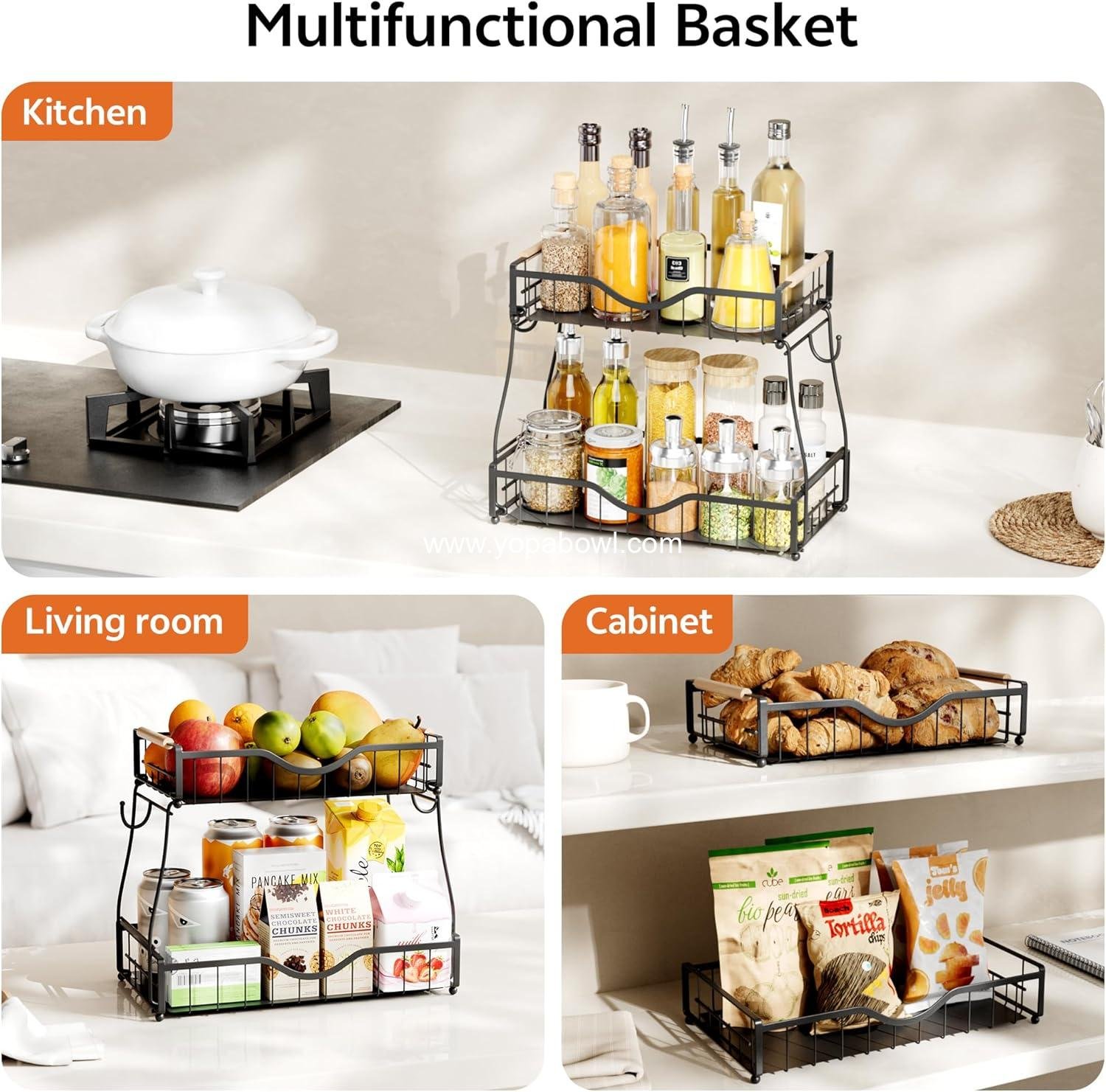 Wholesale 2 Tier Fruit Basket for Kitchen Countertop, Detachable Metal Bowl with 2 Banana Hangers, Wooden Handles and Protective Pads, Large Capacity Organizer for Fruits and Vegetables, Black Manufacturer Wholesale 2 Tier Fruit Basket for Kitchen Countertop, Detachable Metal Bowl with 2 Banana Hangers, Wooden Handles and Protective Pads, Large Capacity Organizer for Fruits and Vegetables, Black Manufacturer