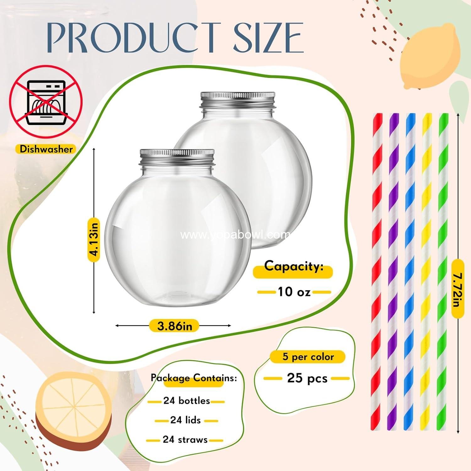 Wholesale 24 Pcs 10 oz Mini Plastic Fish Bowl Cups for Drinks Clear Spherical Potion Bottles with Lids and Straws for Christmas Carnival Candy Party Decorations Multicolor Factory