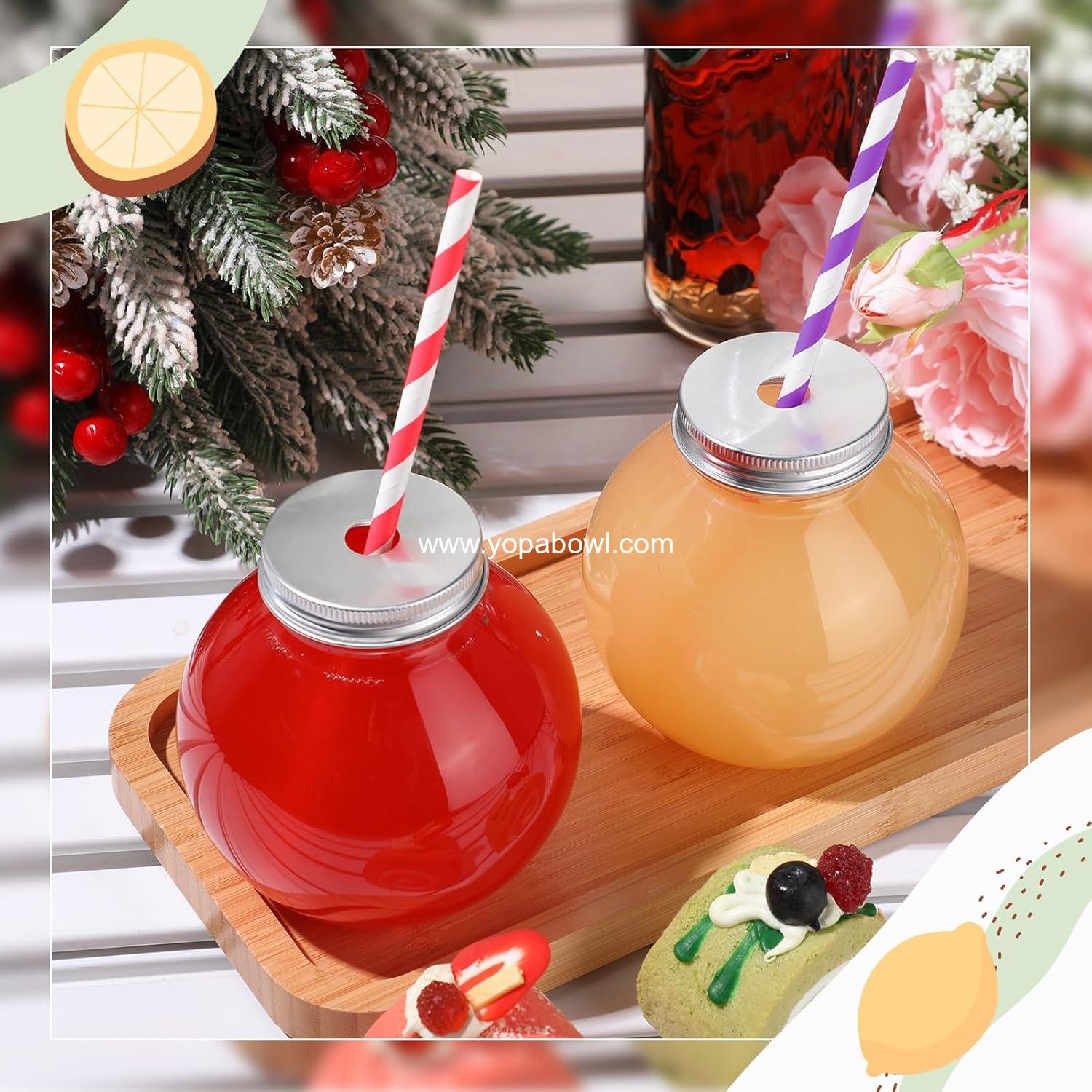 Wholesale 24 Pcs 10 oz Mini Plastic Fish Bowl Cups for Drinks Clear Spherical Potion Bottles with Lids and Straws for Christmas Carnival Candy Party Decorations Multicolor Factory