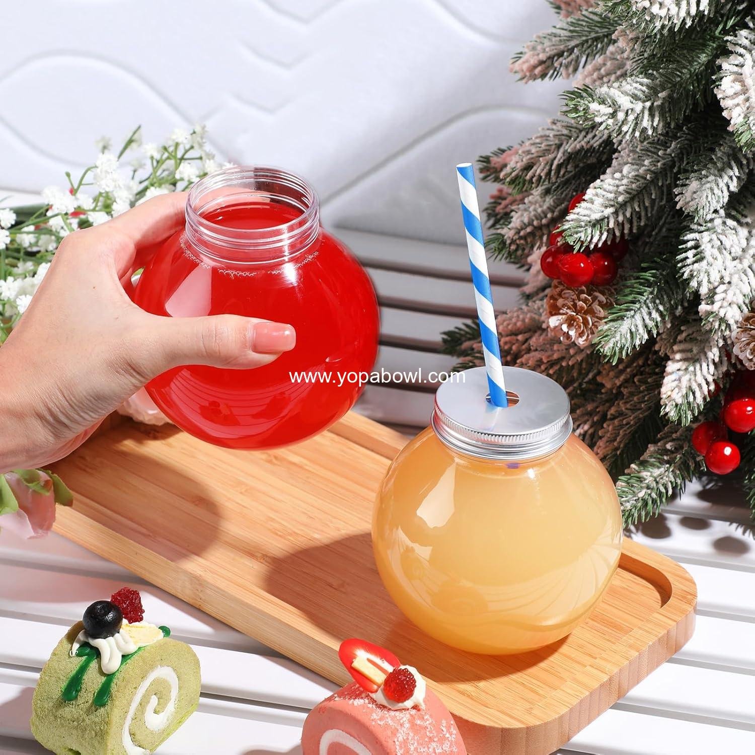 Wholesale 24 Pcs 10 oz Mini Plastic Fish Bowl Cups for Drinks Clear Spherical Potion Bottles with Lids and Straws for Christmas Carnival Candy Party Decorations Multicolor Factory