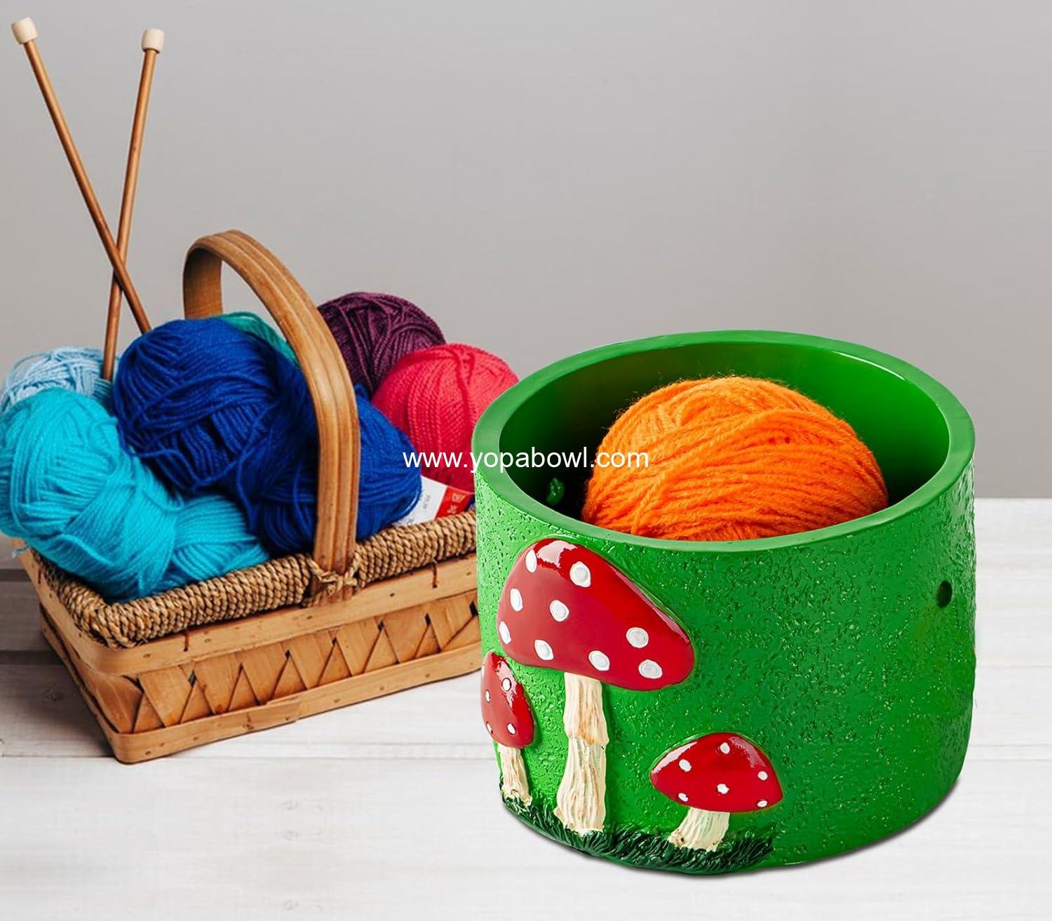 Wholesale Mushroom Yarn Bowl for Crocheting - Green Crochet Yarn Holder, Red Decor Knitting Bowl - Factory