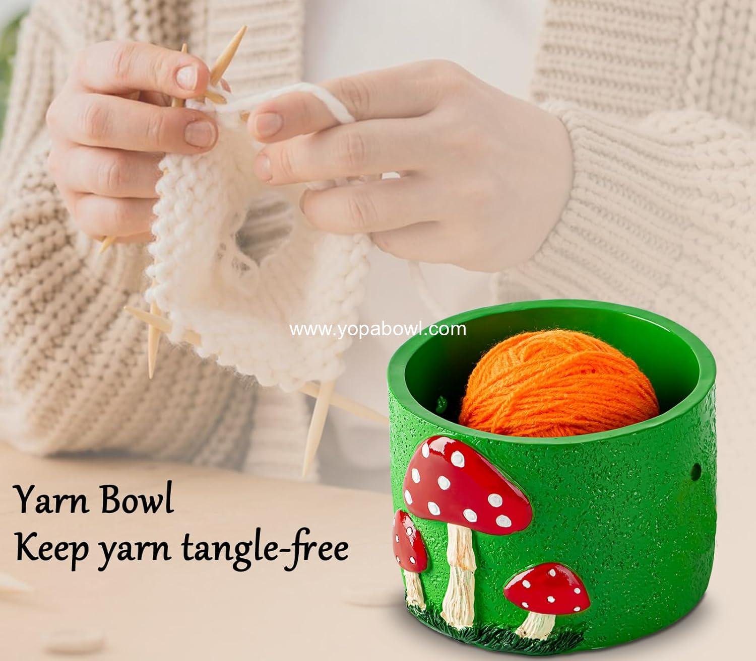 Wholesale Mushroom Yarn Bowl for Crocheting - Green Crochet Yarn Holder, Red Decor Knitting Bowl - Factory