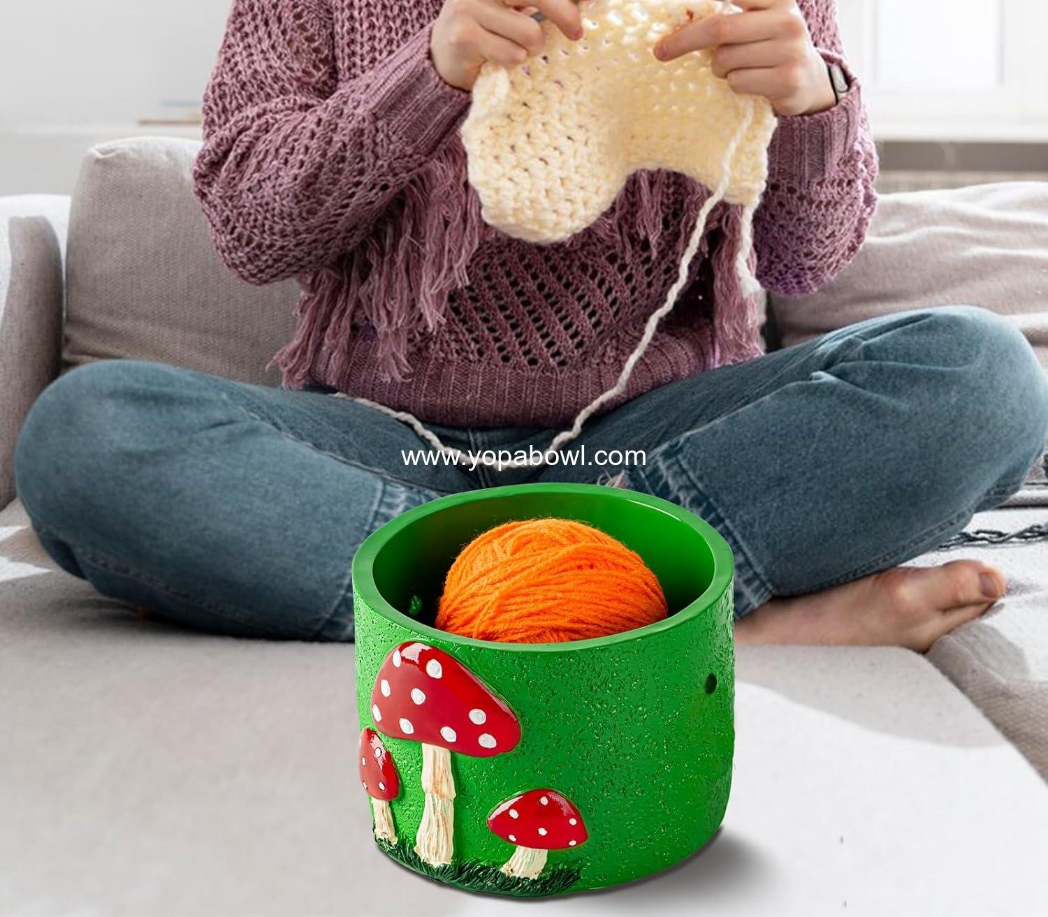 Wholesale Mushroom Yarn Bowl for Crocheting - Green Crochet Yarn Holder, Red Decor Knitting Bowl - Factory