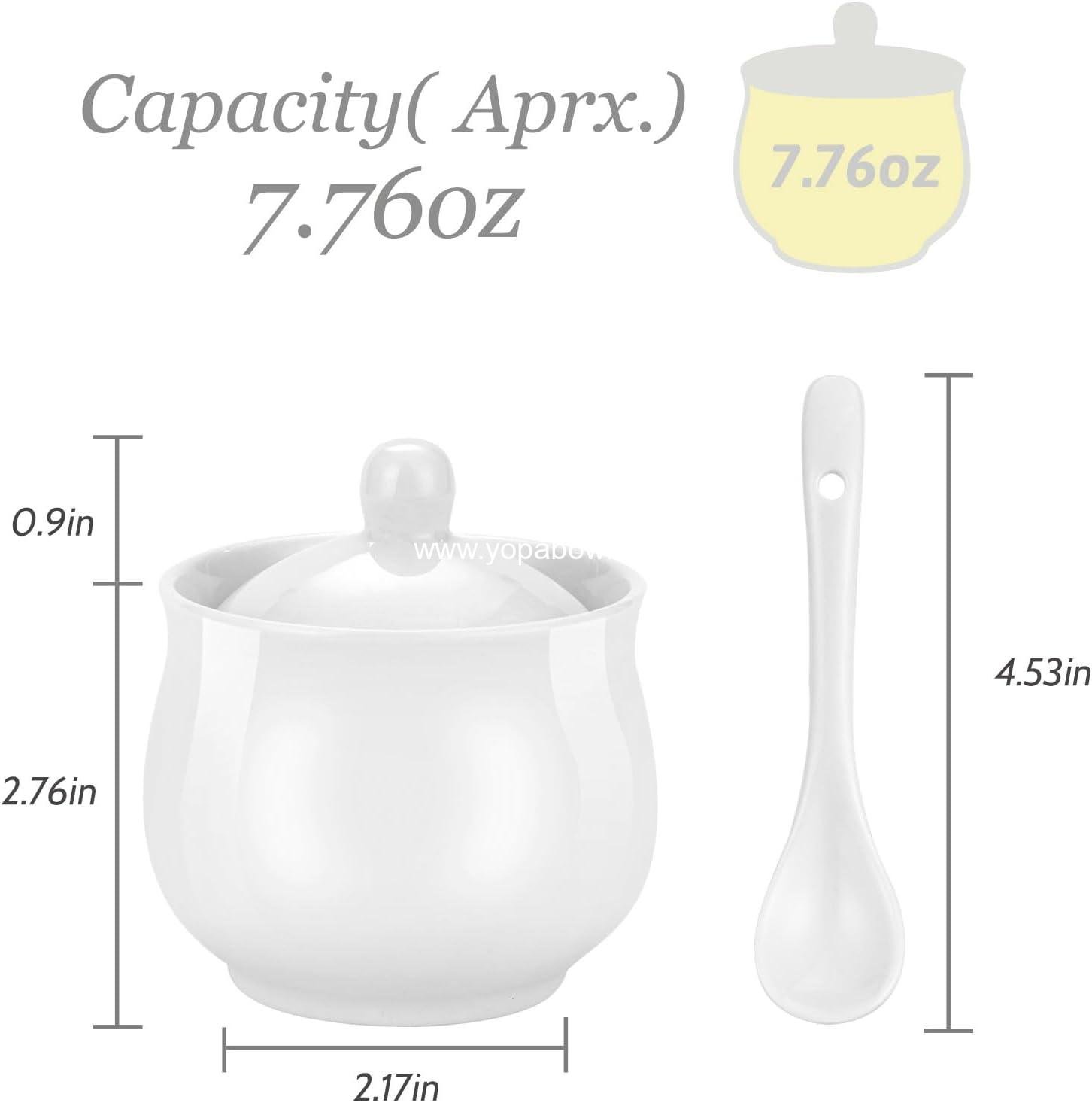 Wholesale 7oz Farmhouse White Ceramic Sugar Bowl with Lid and Spoon, Porcelain Condiment Pot for Seasoning, Salt Container Jar for Coffee Table, Factory