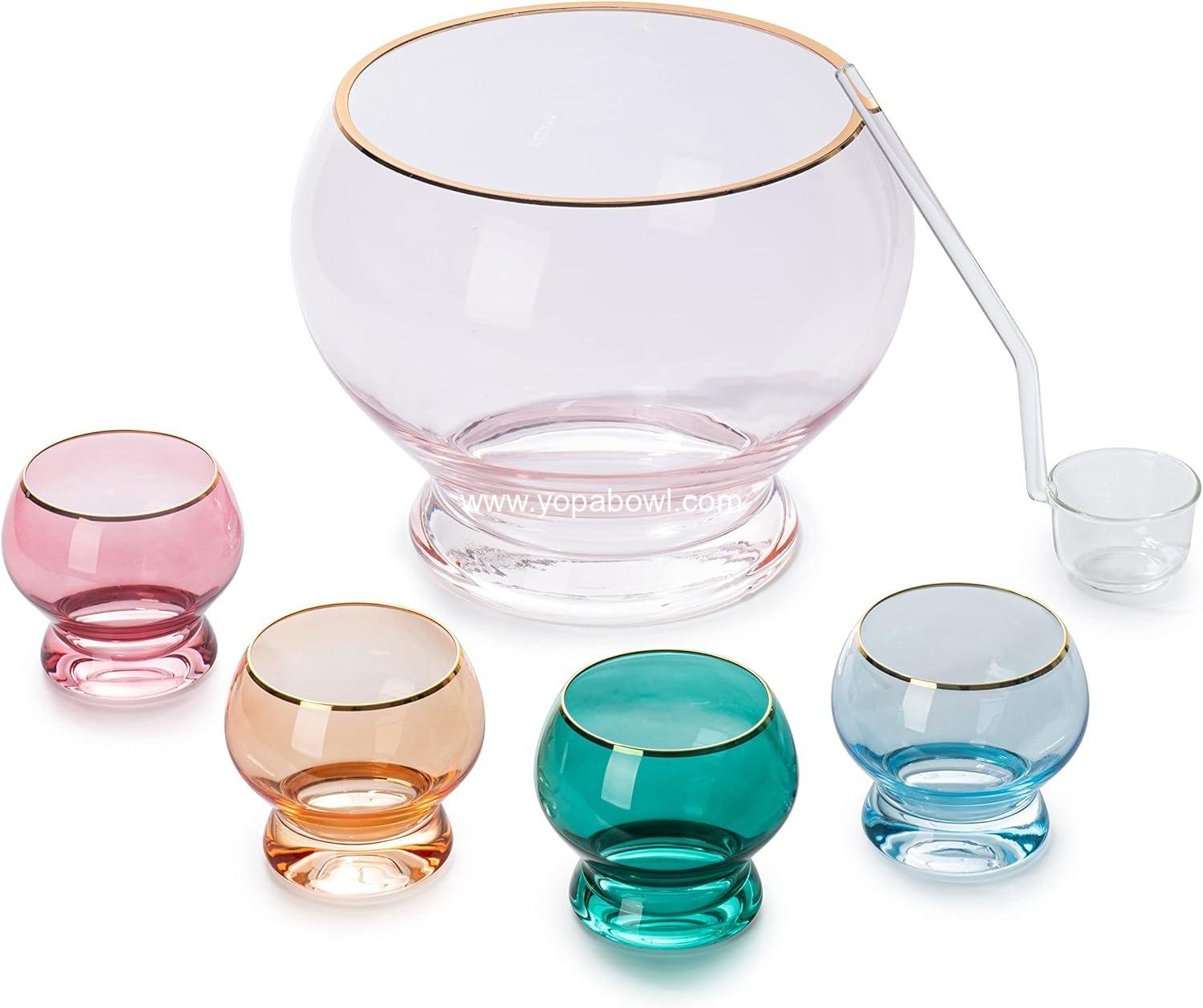 Wholesale Colorful 1.7 Gallon Punch Bowl Set with 4 Glasses (10oz) and Ladle – Perfect Gift for Mother's Day, Weddings, or Parties – Ideal for Margaritas, Cocktails, Juice, and Punch - Factory